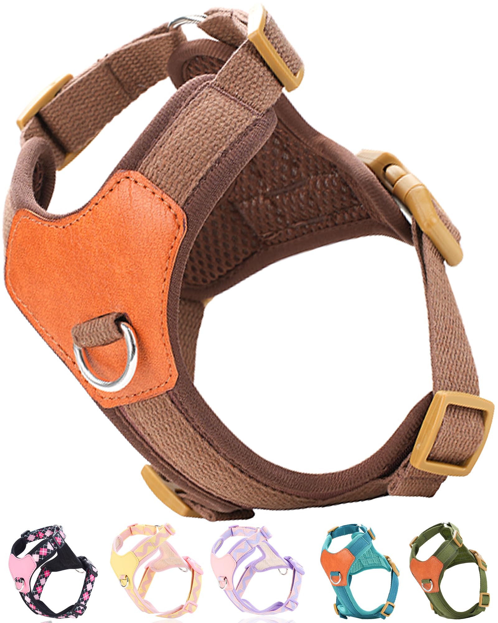 Brown Dog Harness For Small Dogs, No Pull Dog Harness With 2 Leash Clips, Small Sized Puppy Harness (Brown, S)