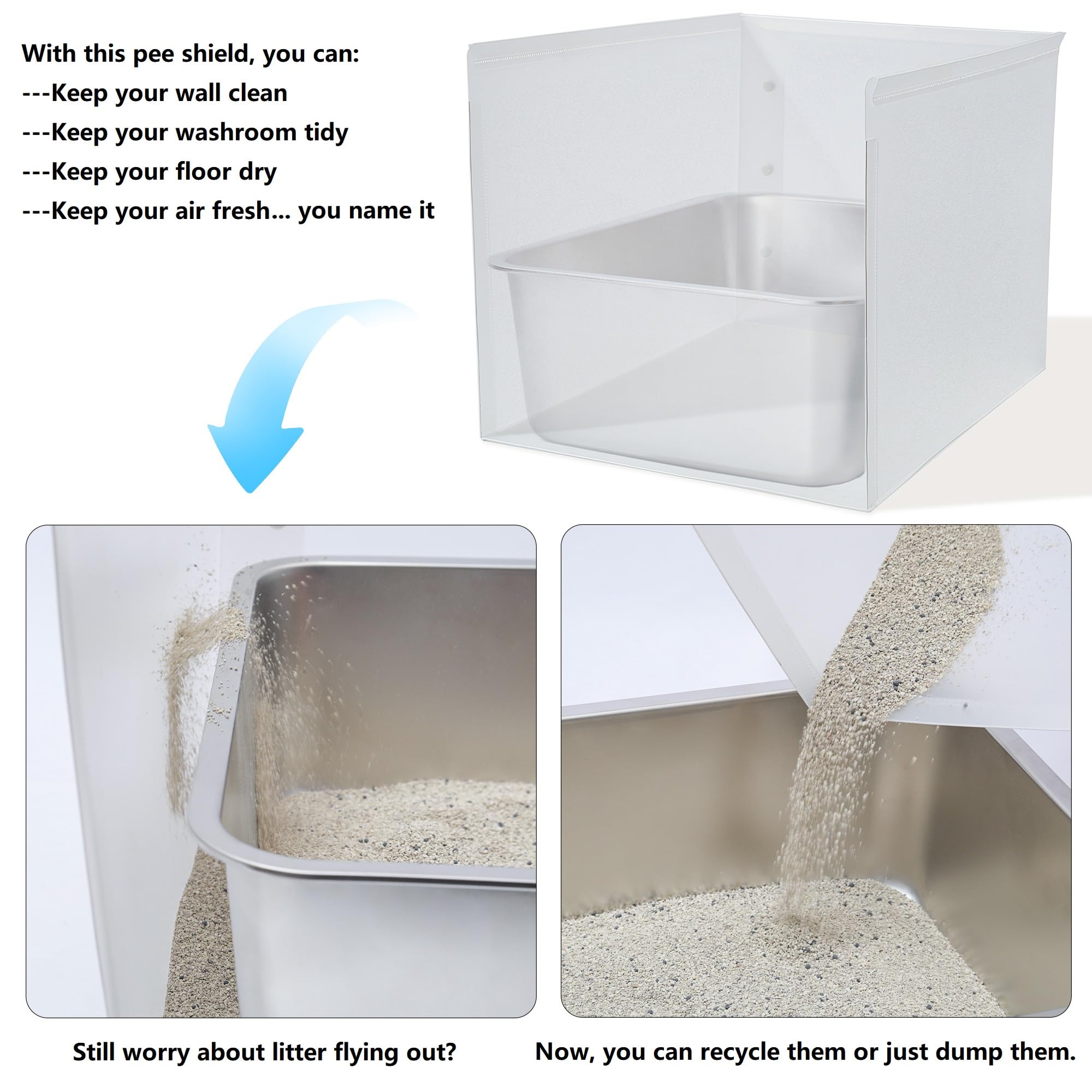 JIMEIQI Litter Box Shield 2 Pack, 23.6x15.7x15.7(Height) High Sided Cat Litter Box Pee Shields Without Leaking, Foldable Easy Cl