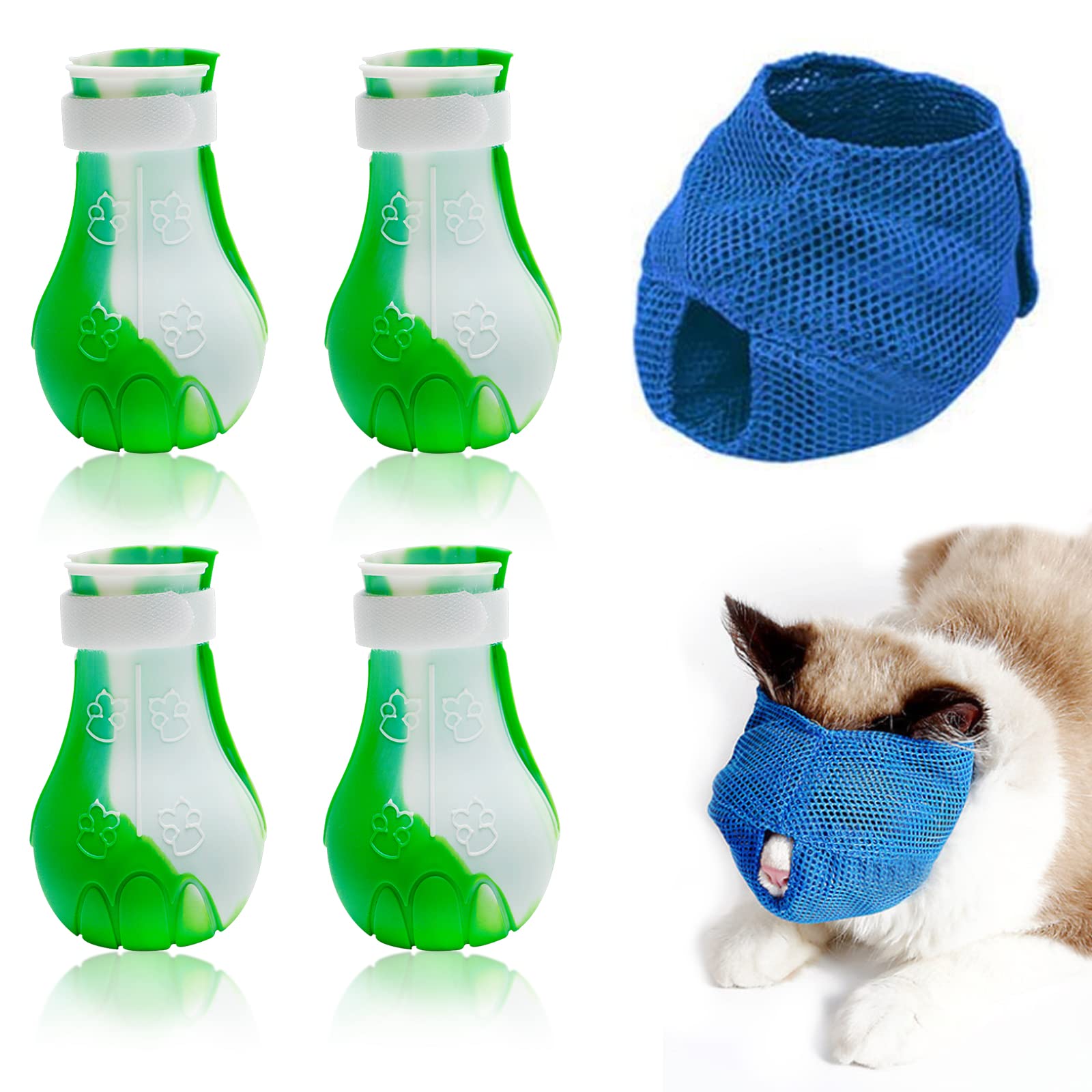 Cat Muzzle And Boots Cat Muzzle For Grooming Cat Claw Covers With Adjustable Hood Breathable Anti Bite Air Muzzles Silicone Anti