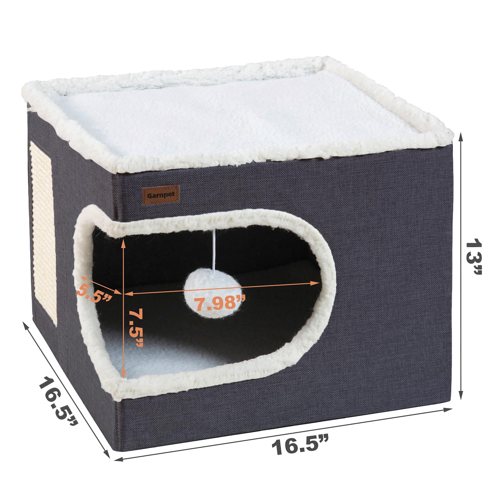 Garnpet Cat Bed For Indoor Cats Cube House, Covered Cat Cave Beds & Furniture With Scratch Pad And Hideaway Tent, Cute Modern Ca