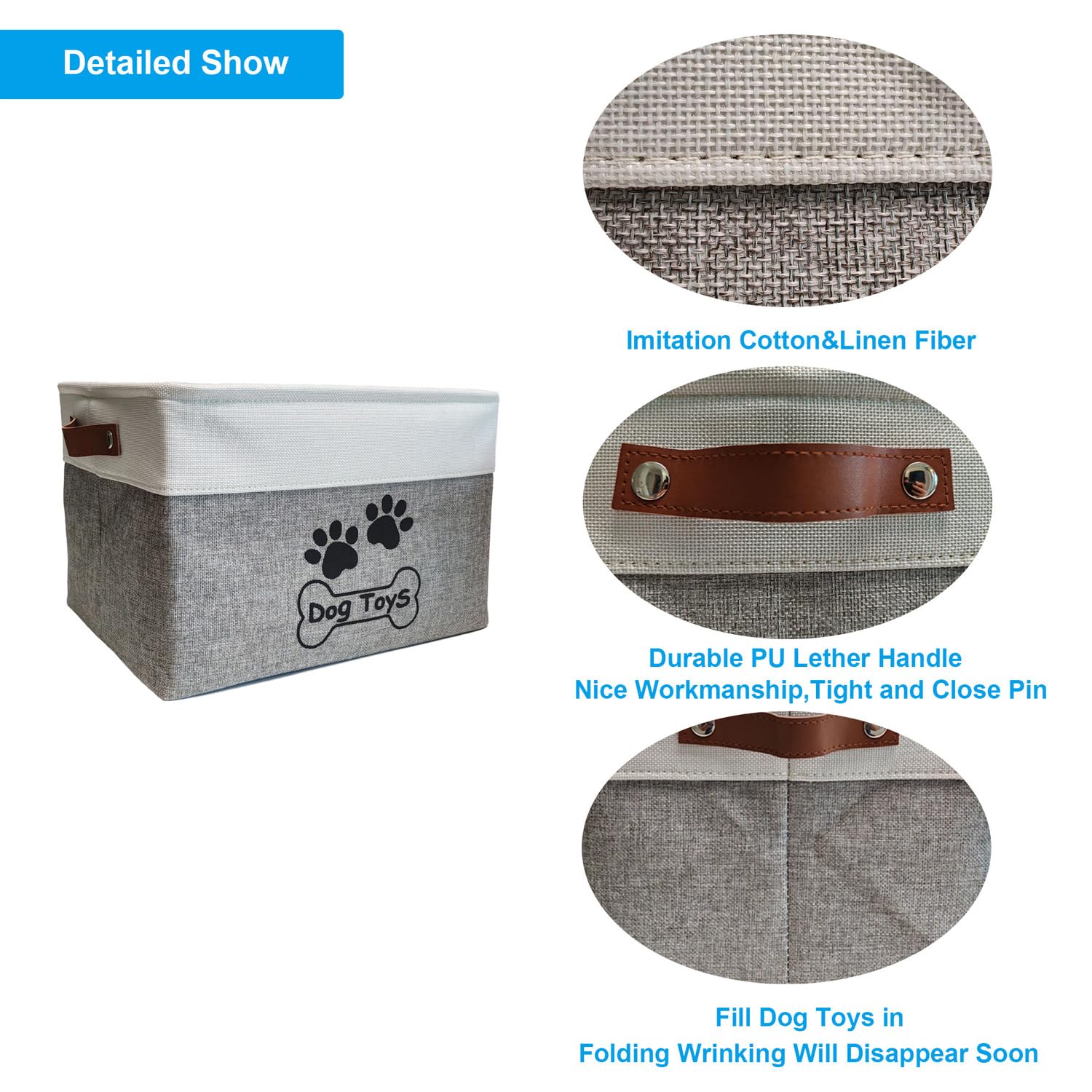 CPAKOWLGOO Large Dog Toy Basket Collapsible Dog Toy Box Shape Keeping Rectangle Dog Toy Bin for Pet Toys,Accessories