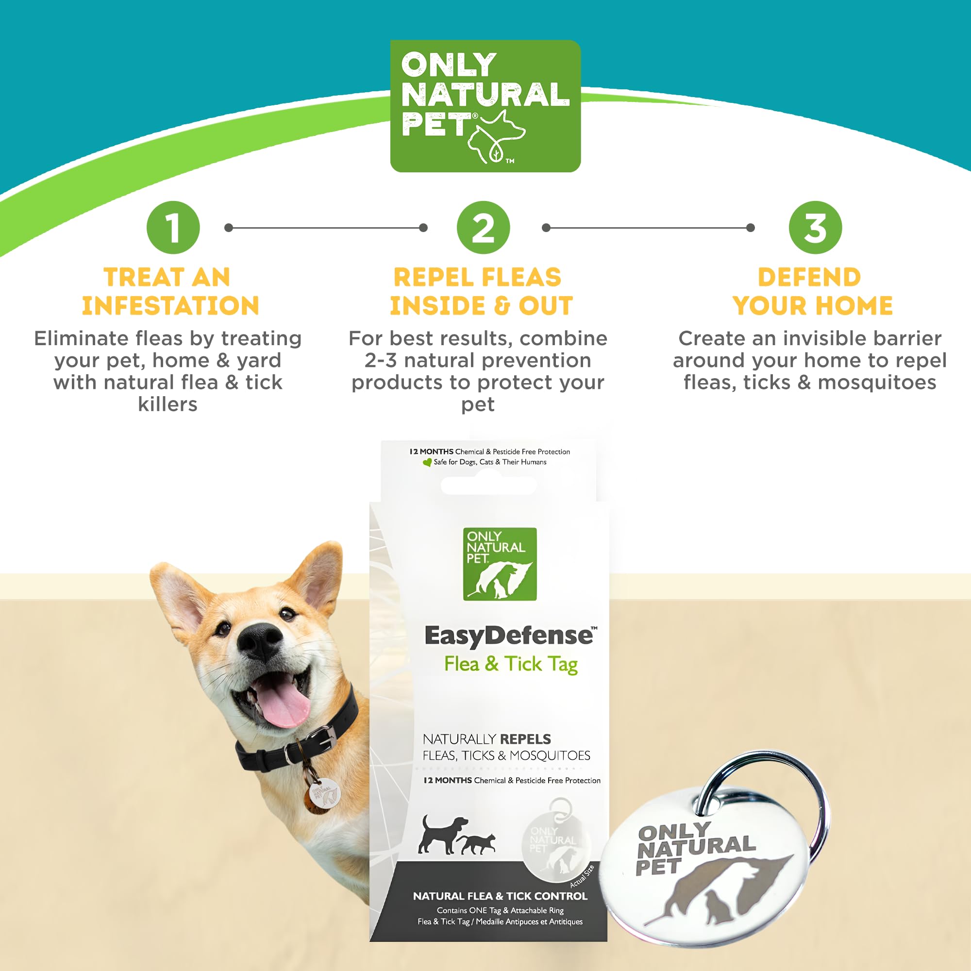 Only Natural Pet Easy Defense Tag - Natural Collar Attachment For Dogs & Cats - Lightweight, Water-Resistant Design For Year-Rou