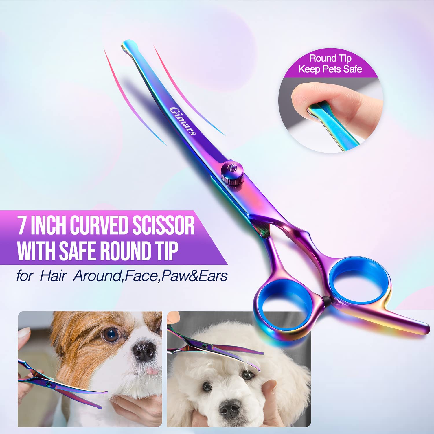 Gimars Dog Grooming Scissors Kit Professional 4Cr With Safety Round Tip, 5 In 1 Heavy Duty Titanium Coated Thinning & Curved & S
