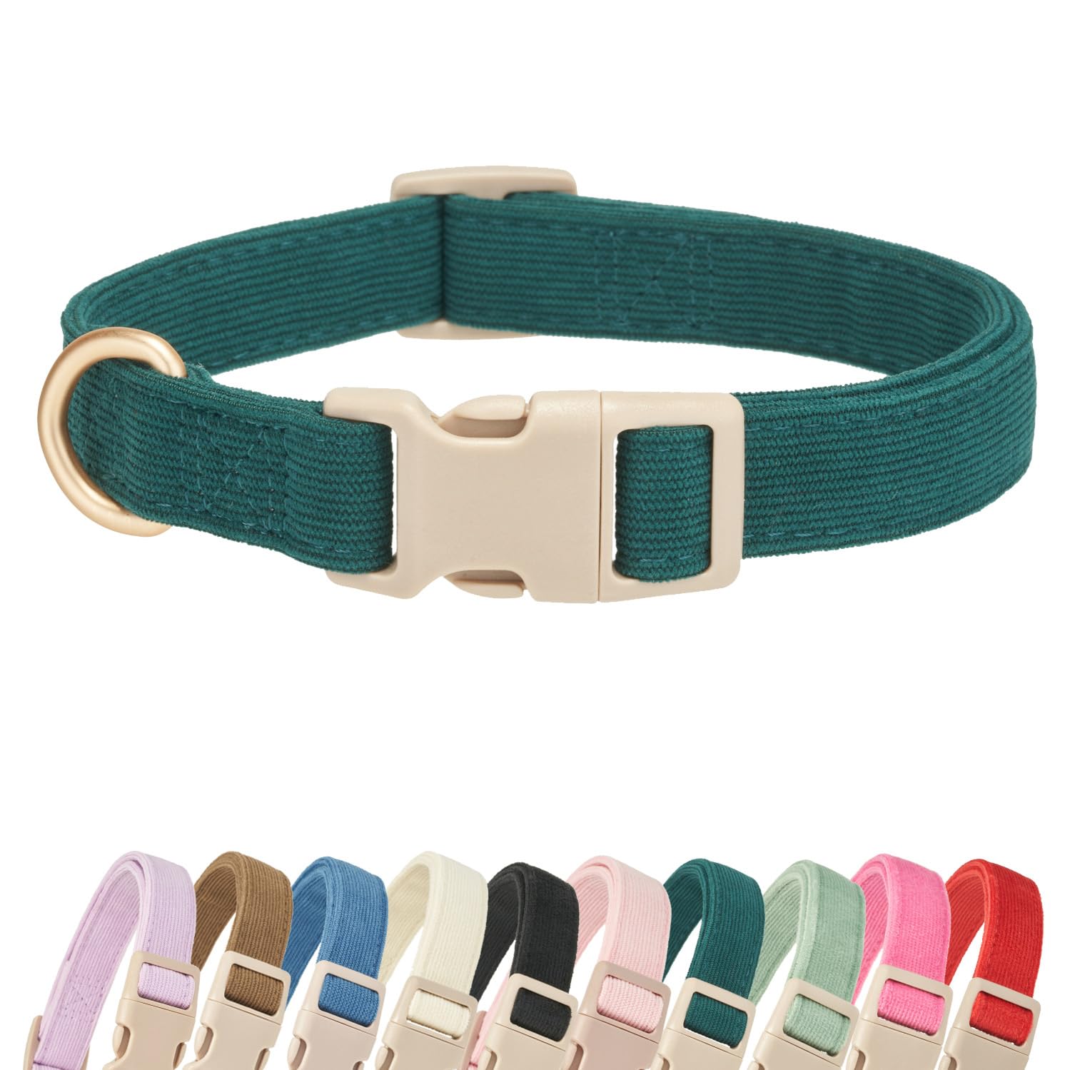 Yudote Soft Cotton Dog Collar Adjustable Corduroy Dog Collars For Small Medium Large Dogs(Dark Green,Large)
