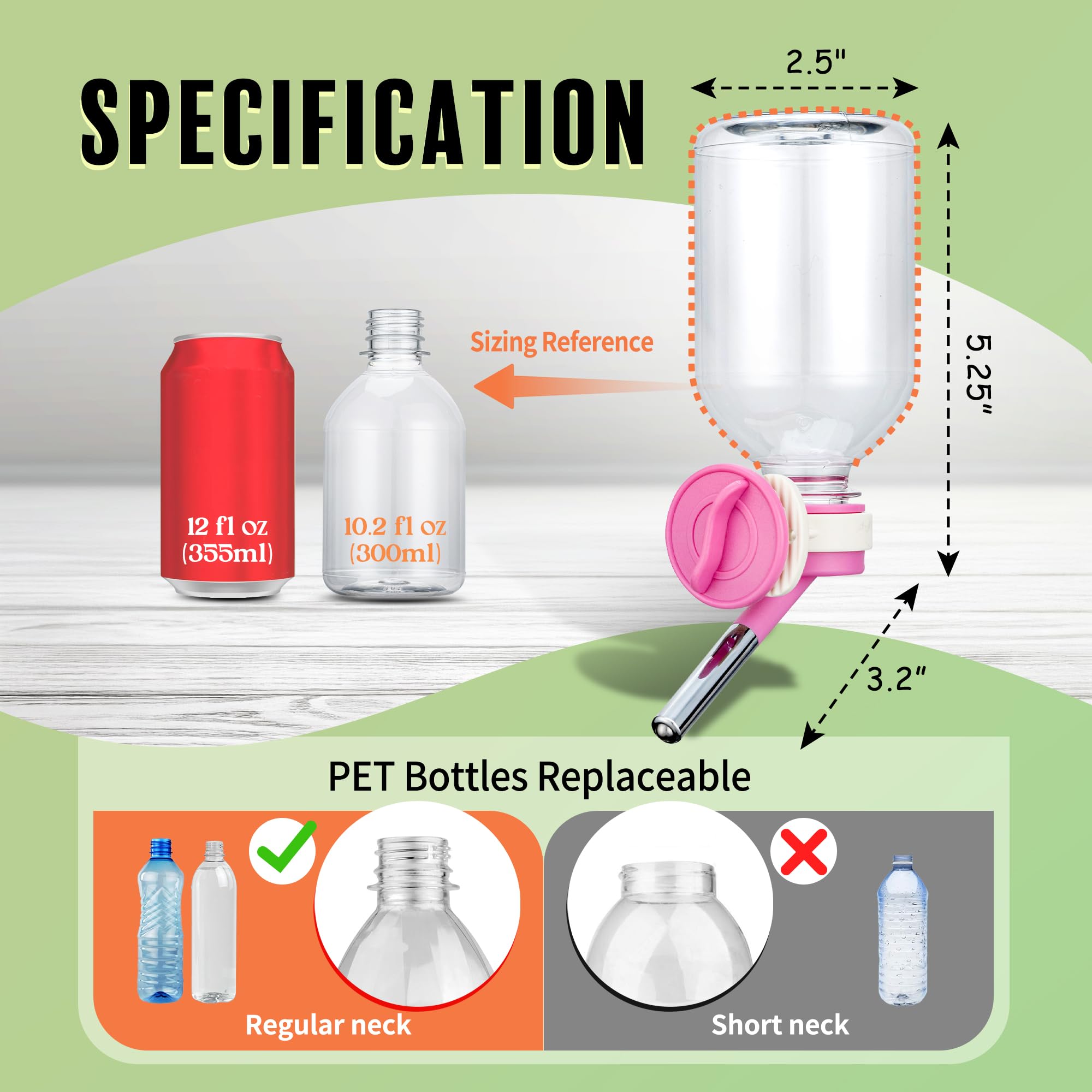 Choco Nose No-Drip Water Bottle/Feeder for Small Pets, 10.2 oz, 10mm Nozzle, C128 Pink - Ideal for Guinea Pigs, Bunnies,