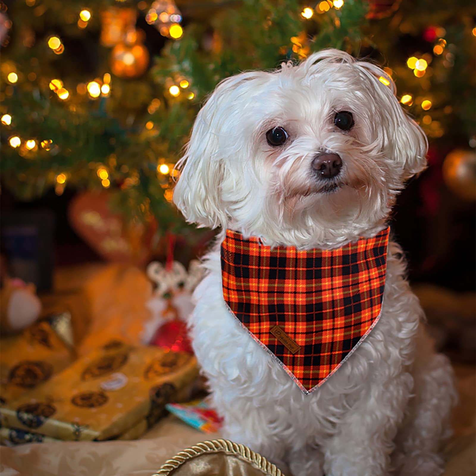 Up Urara Pup Christmas Dog Bandana, Plaid Triangle Bid Scarf, Cotton Pet Kerchief For Girl Boy Dogs Or Cats, Adjustable Fall & W
