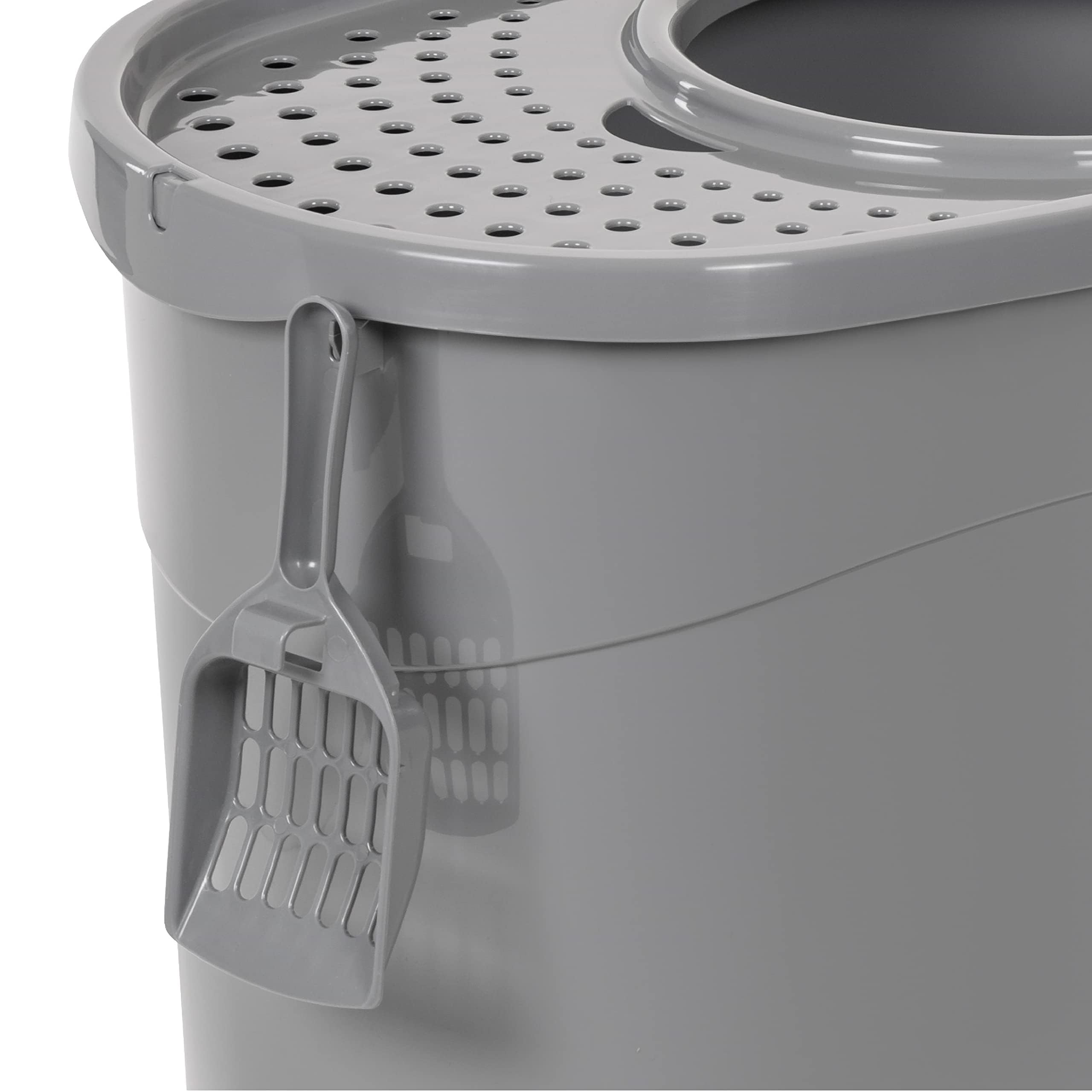 Amazon Basics Large Cat Litter Box With High Sides, Top Entry, Includes Scoop, 20.5 X 14.75 X 14.38 Inches, Grey