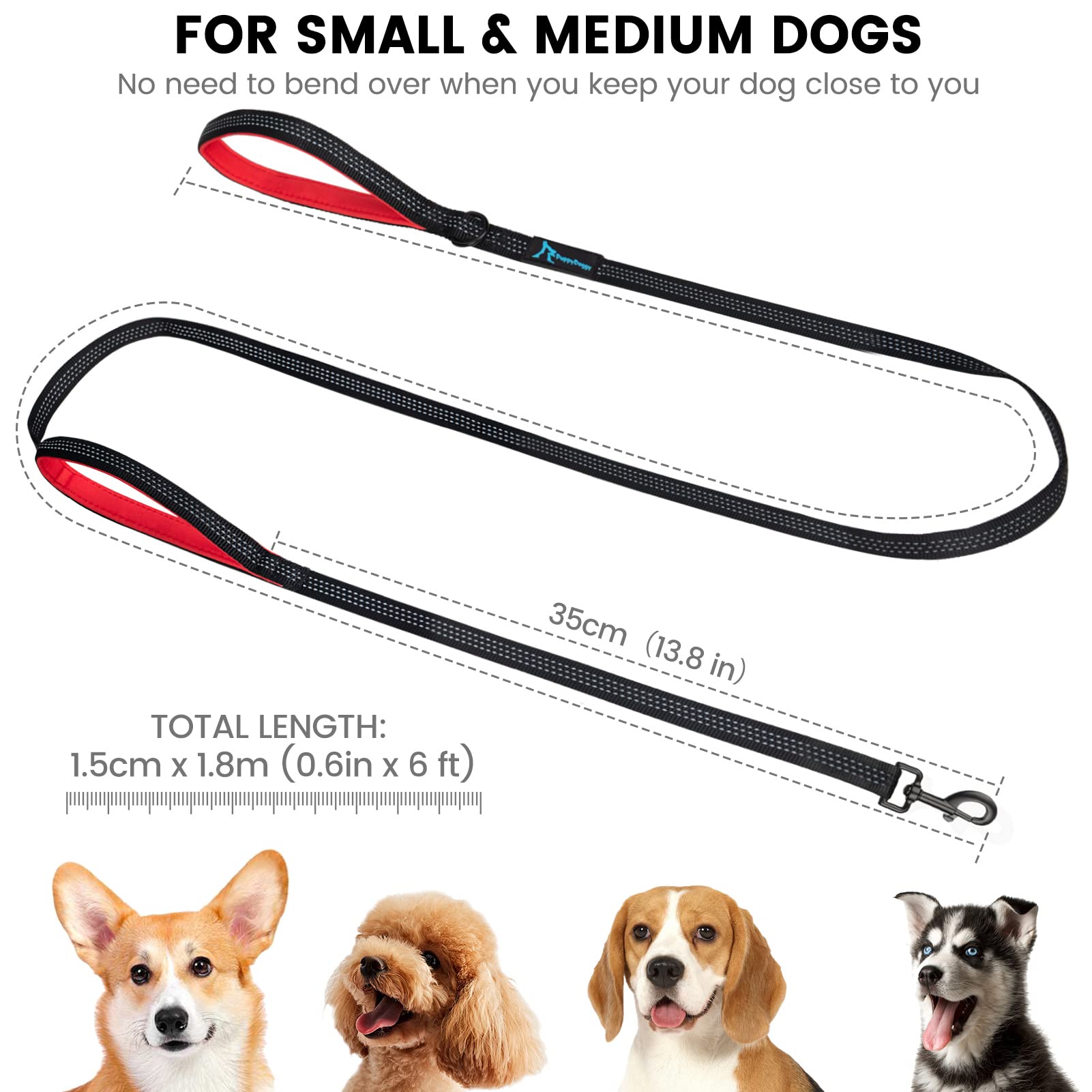 Puppydoggy Dog Leash For Large Medium Dogs 6 Ft Reflective Stitching Pet Leash With 2 Traffic Padded Handles Dog Lead Rope Pet L
