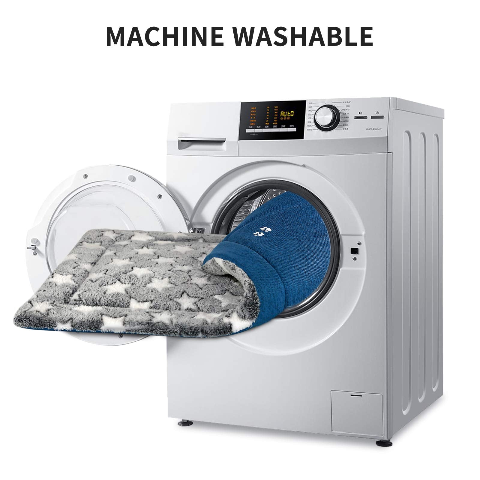 Kroser Fancy Dog Crate Pad Dog Bed Mat Reversible (Cool & Warm), Dog Bed Pad With Machine Washable, Dog Crate Mat For Small To Xxx-Large Dogs, Grey, Navy, Star Pattern