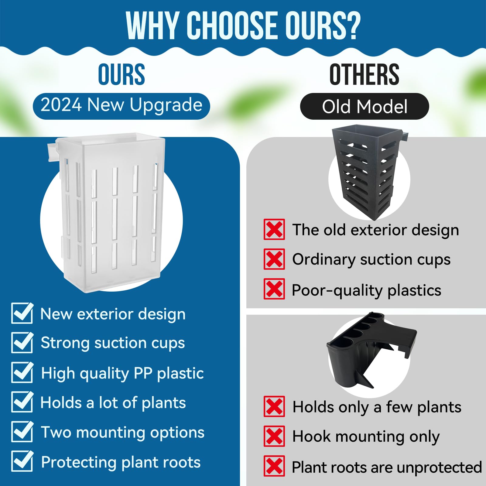 Upgraded Large Aquarium Plant Holder with Hooks and Suction Cups for Fish Tank Aquaponic Plant Cultivation and Aquascape Decorat