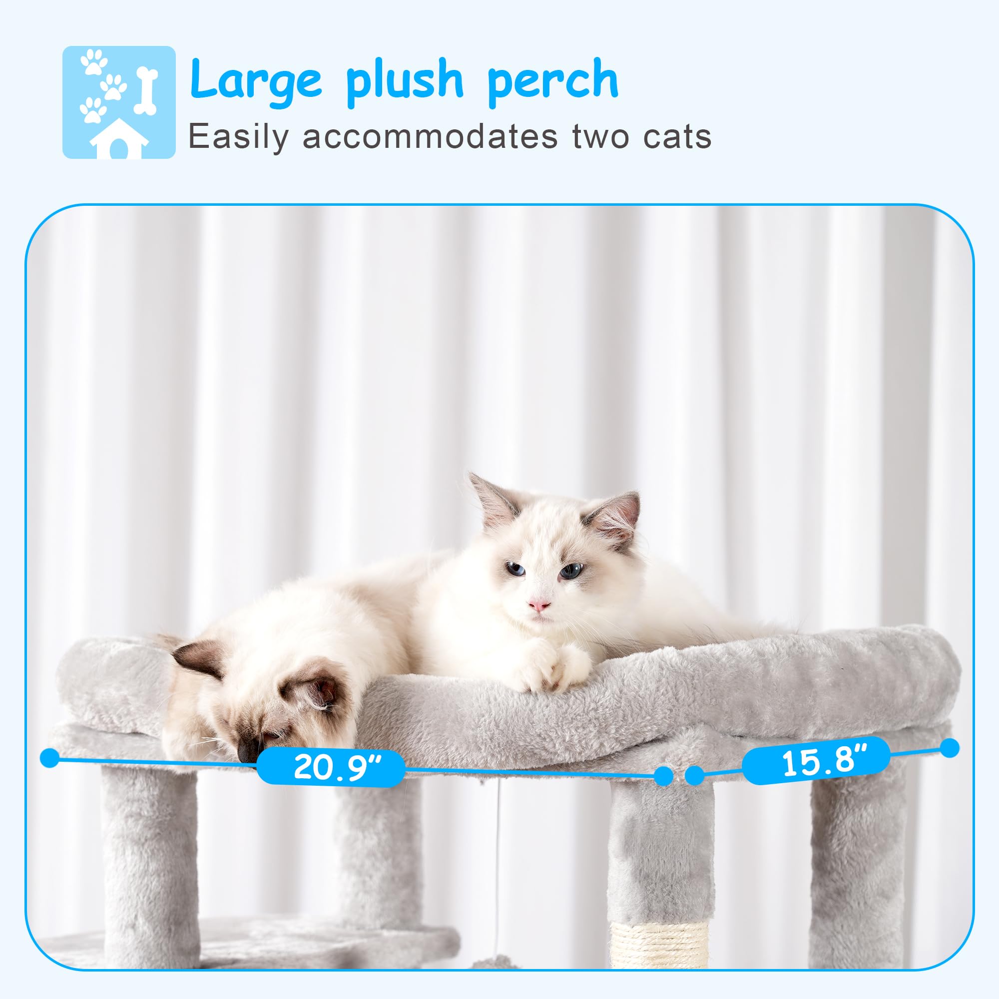 Hey-Brother Cat Tree, 69.3-Inches Multi-Level Plush Cat Tower For Indoor Cats With Large Top Perch, Extra Spacious Hammock, 2 Ha