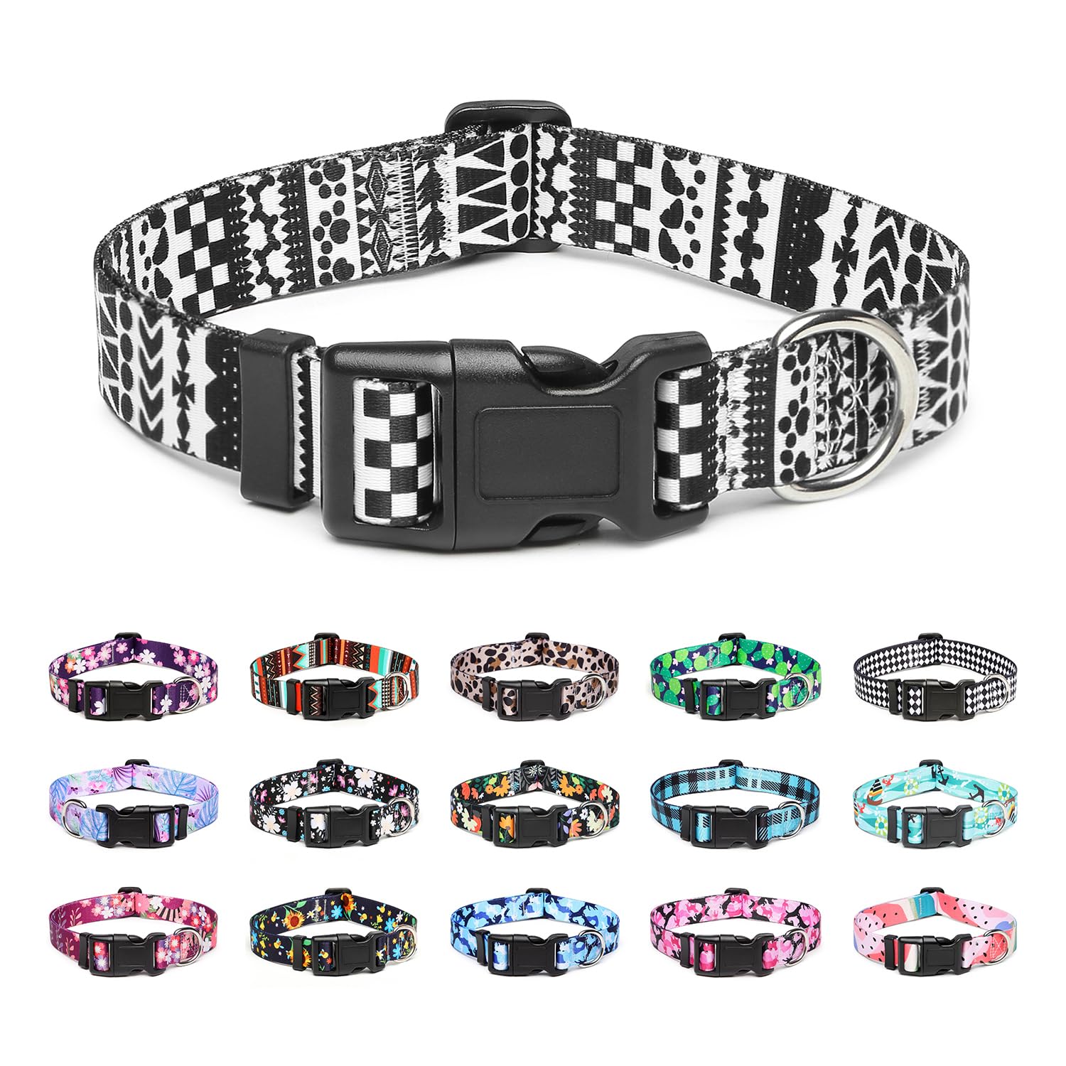 Mercano Adjustable Dog Collar - Special Design Patterns, Soft Nylon Comfortable Durable Pet Collar For Small Medium Large Dogs (M, Black White A)