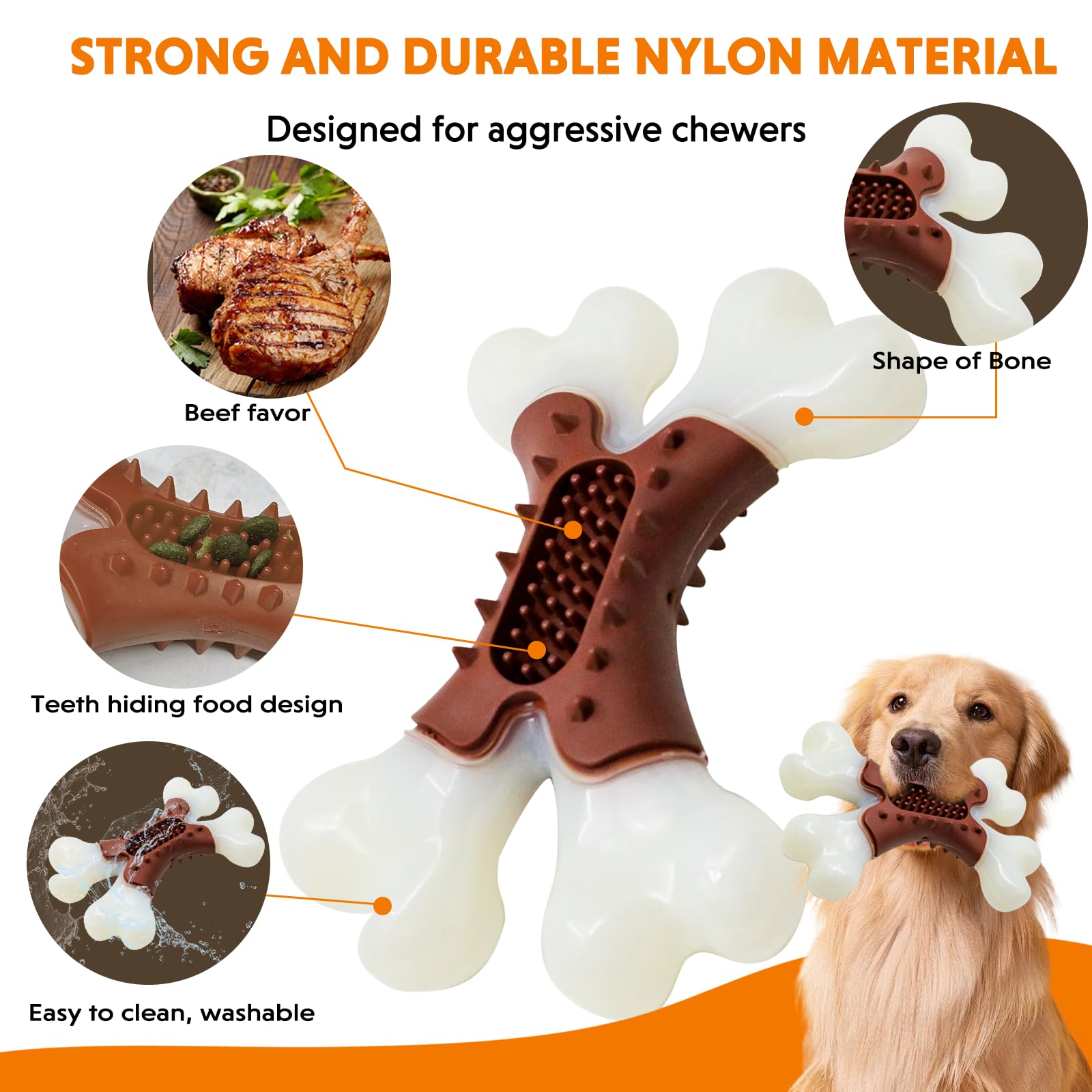Laroo Dog Toys For Aggressive Chewers Large Breed, Puppy Teething Chew Toys Medium Dogs,Heavy Duty Indestructible Bones, Peanut