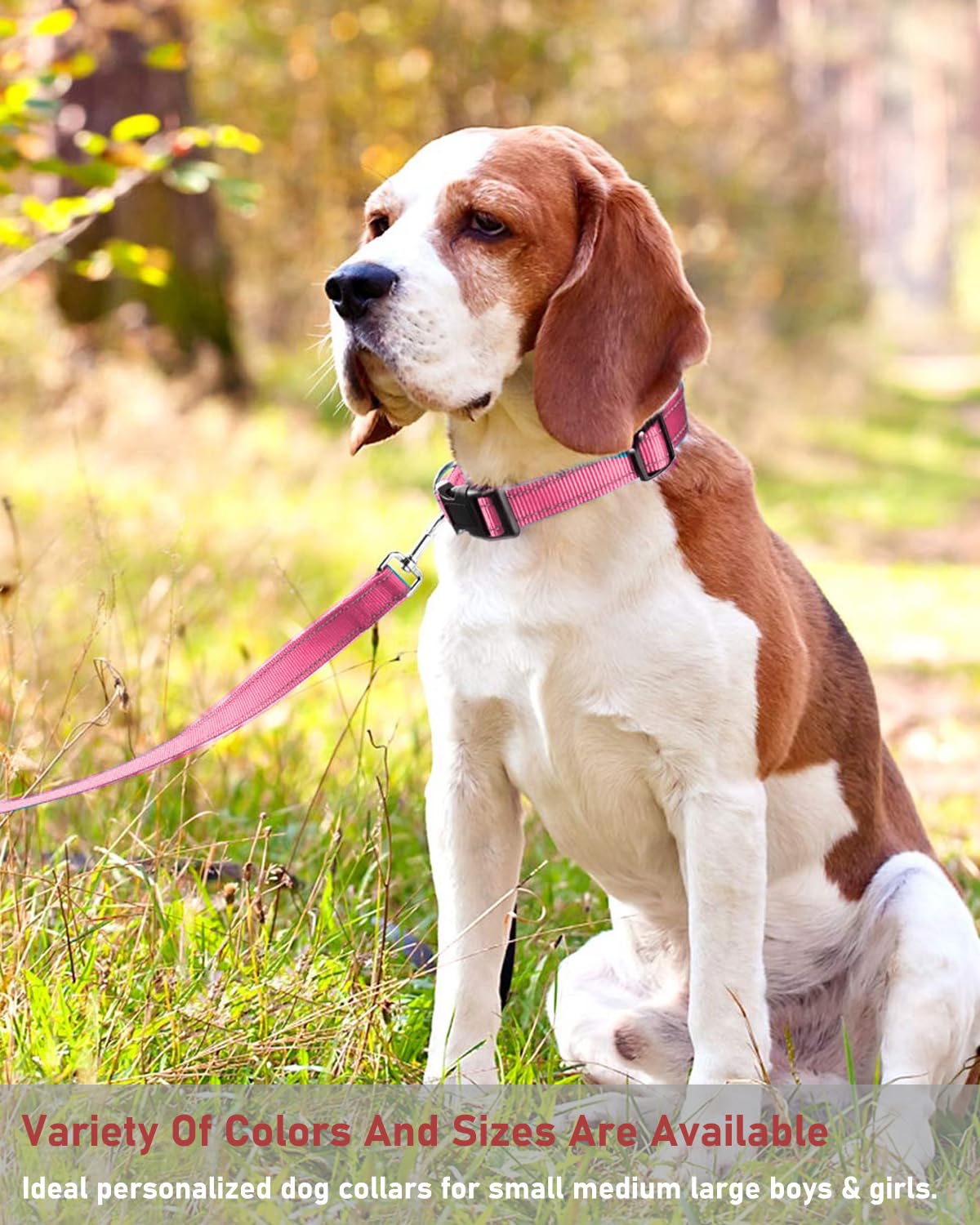 Reflective Dog Collar With Buckle Adjustable Safety Nylon Collars For Small Medium Large Dogs, Light Pink Xs