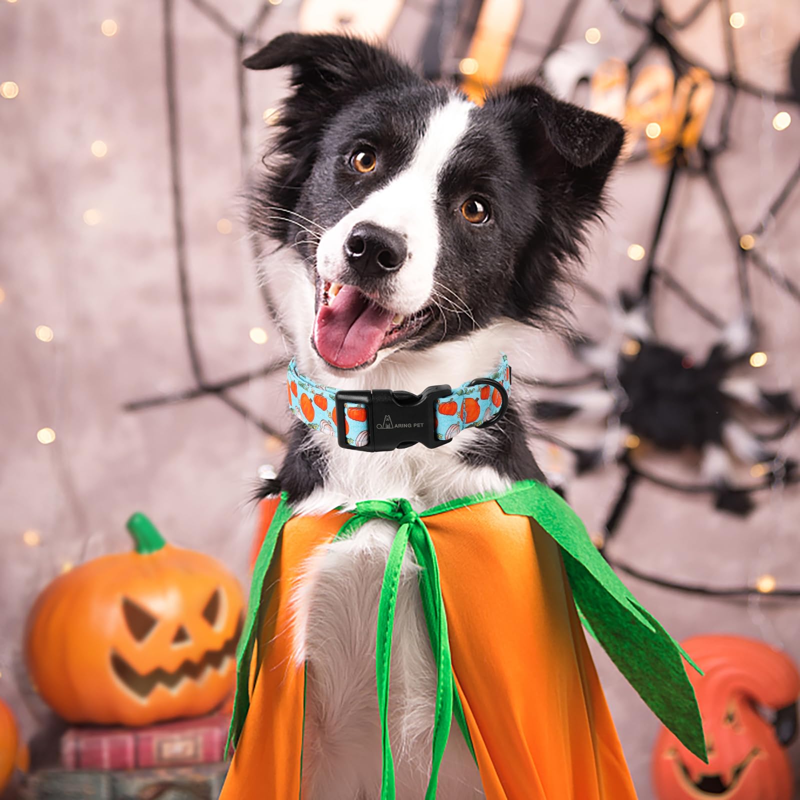 Aring Pet Halloween Dog Collar-Cotton Pumpkin Dog Collars, Adjustable Lightweight Pet Collar Puppy Collars With Quick Release Bu