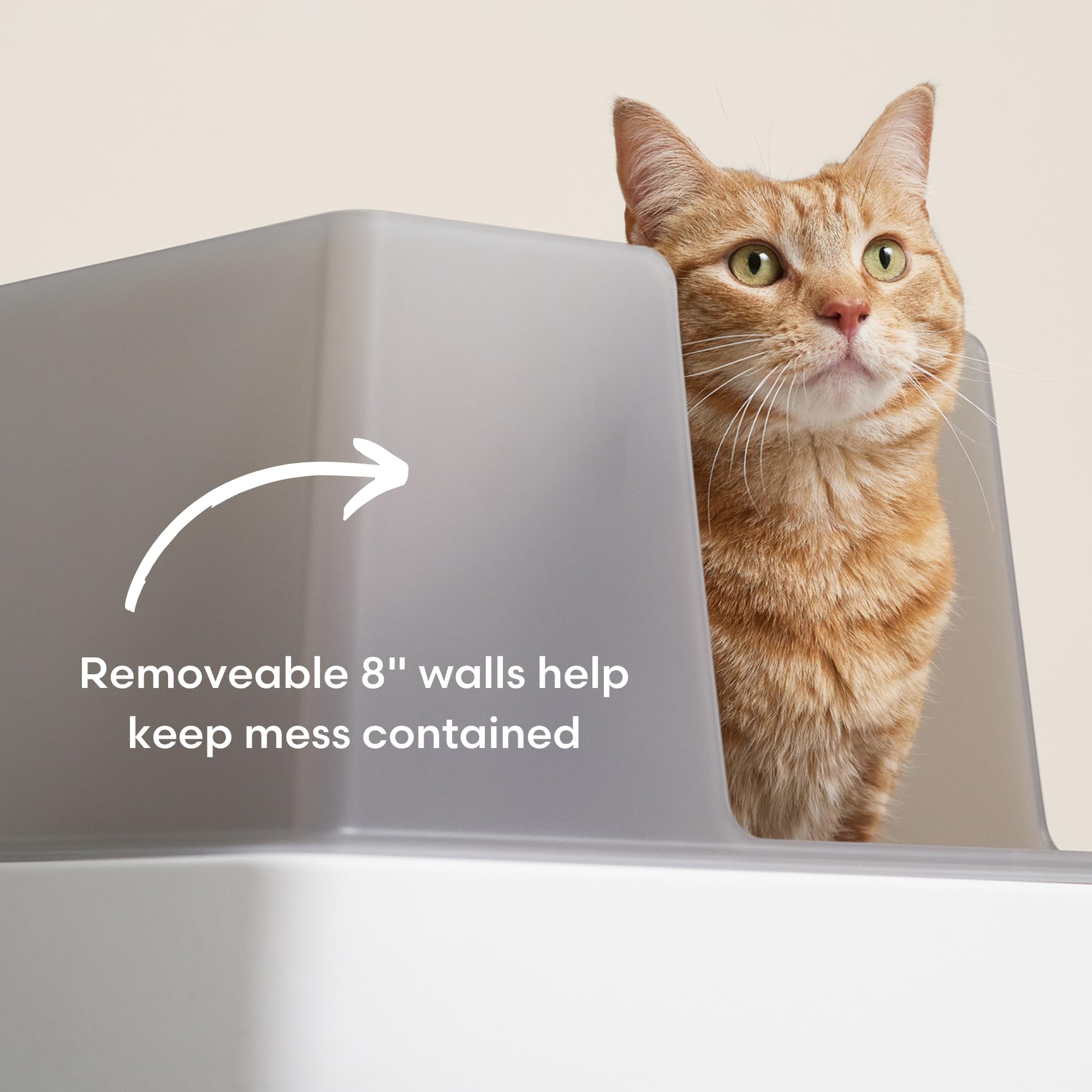 Tuft + Paw Cove Litter Box, High Sided Open Top Designer Litter Box For Large Cats, Built-In Scoop, Brush & Dustpan, Anti-Stick