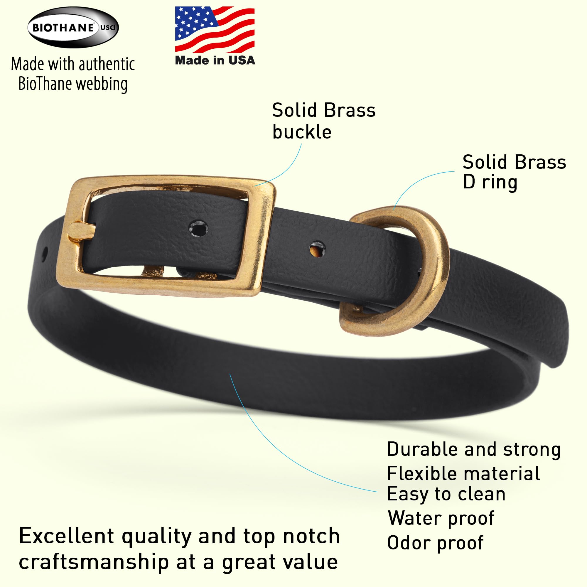Viper Biothane Heavy Duty Waterproof Dog Collar Strong Coated Nylon Webbing W/Solid Brass Hardware Odor-Proof Easy To Clean High
