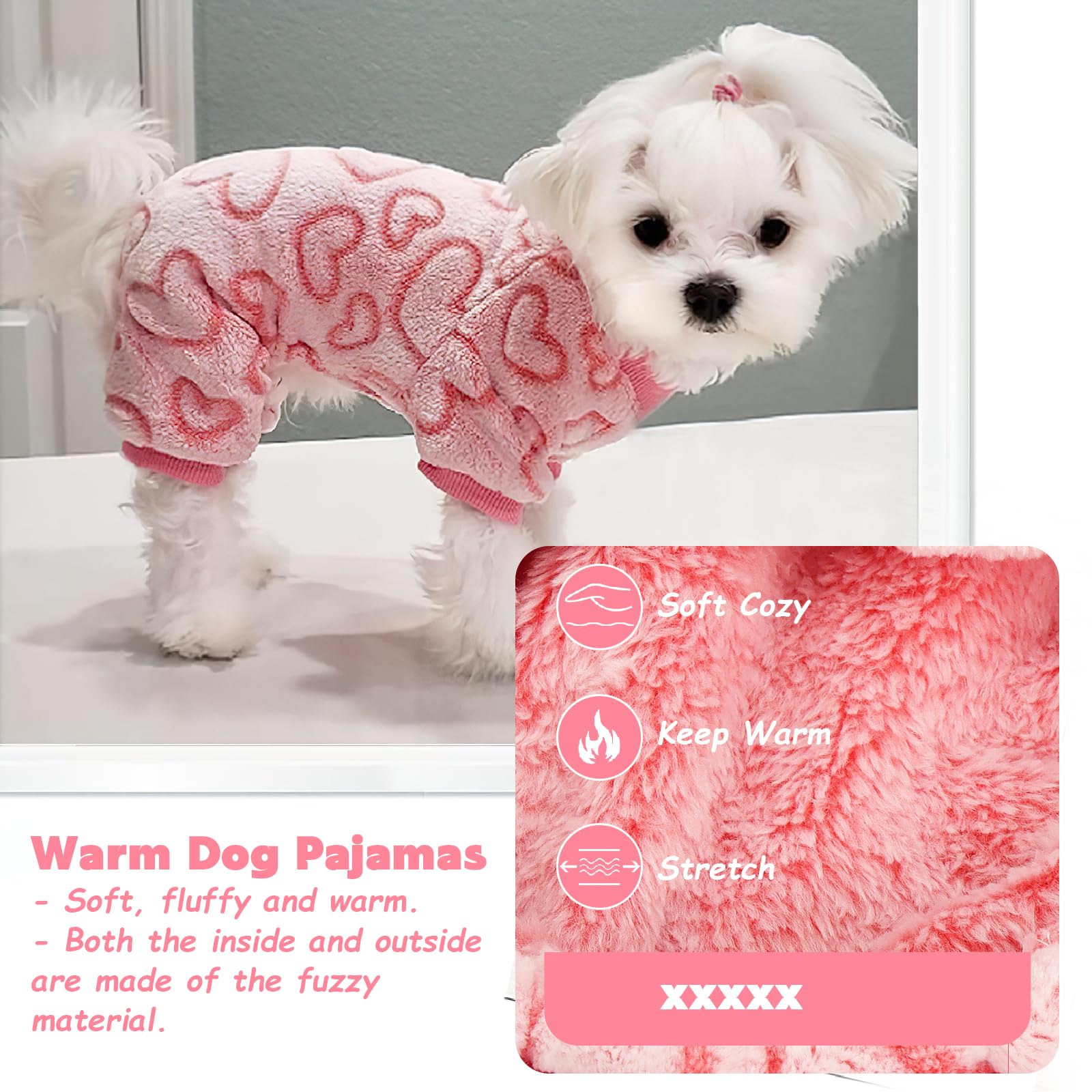 Dog Pajamas Fleece Dog Clothes Sweaters Small Dogs Pjs Heart Puppy Clothes Onesies Outfits Soft Puppy Pajamas For Small Medium D