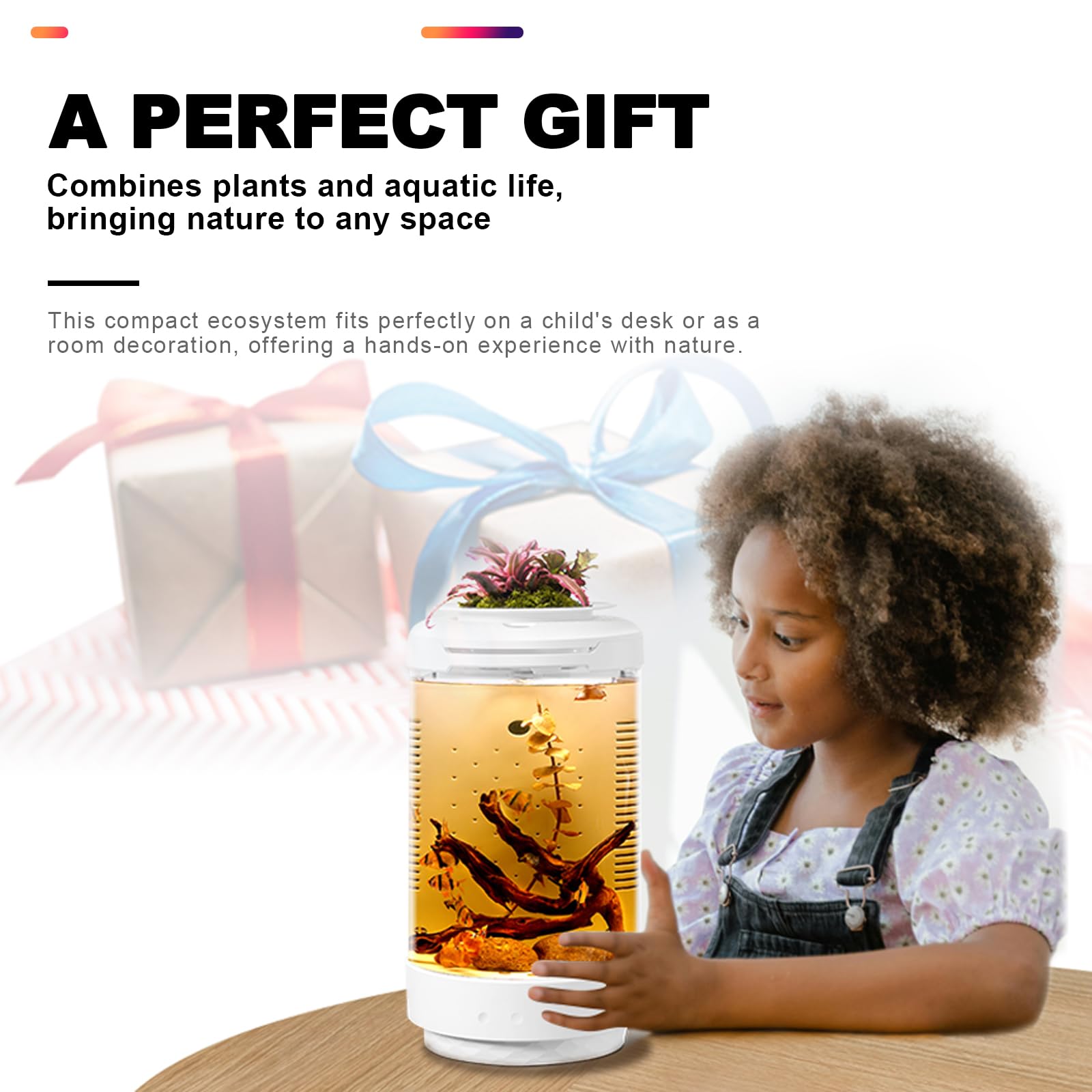 Fzone 1.2Gal Small Fish Tank With Plant Pot, All-In-One Desktop Aquarium Kit With Adjustable 4 Color Light Modes,20Db Filtration