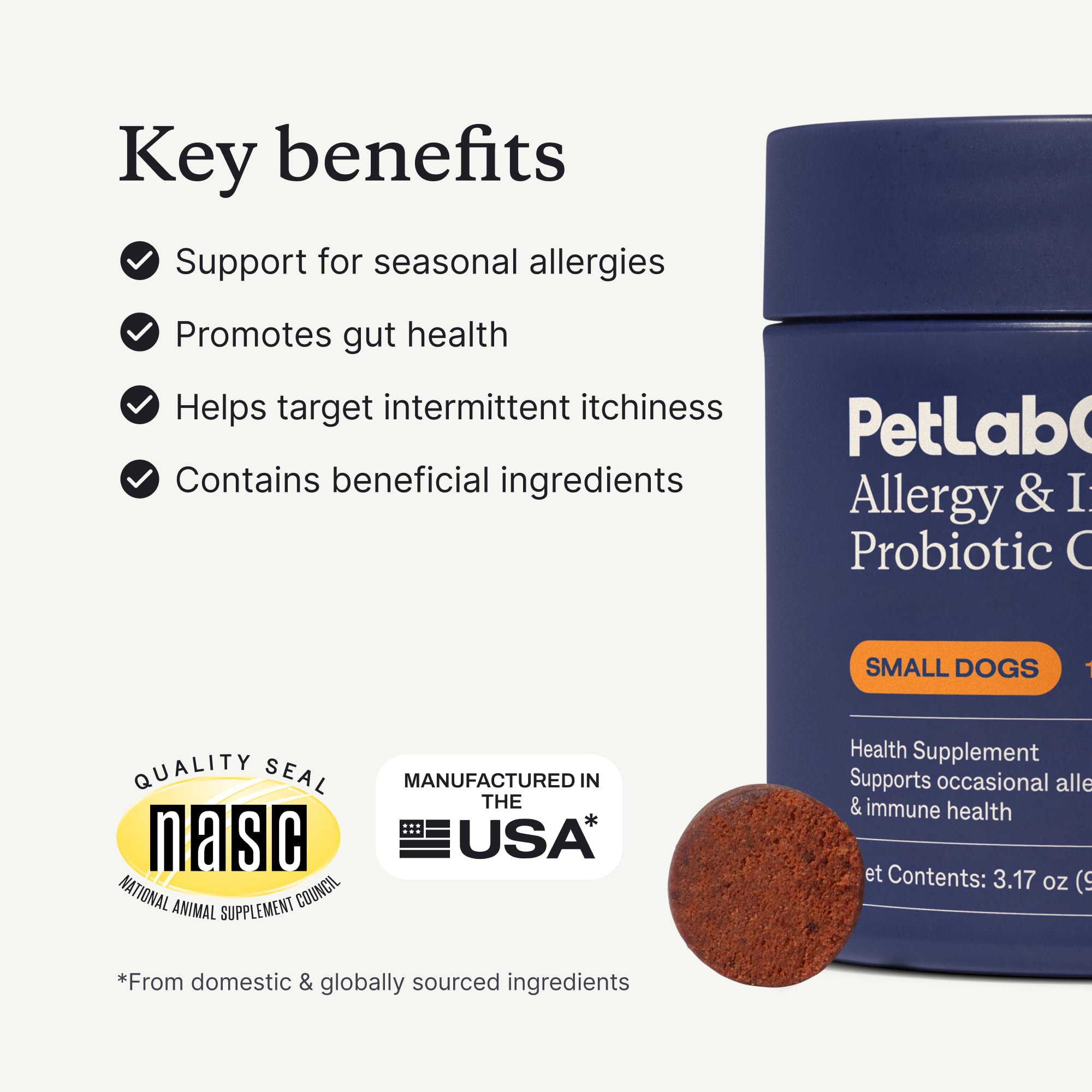 PetLab Co. Allergy & Immune Daily Probiotics for Dogs. Supports Yeast Production, Seasonal Allergies, Intermittent Itchiness, Gu