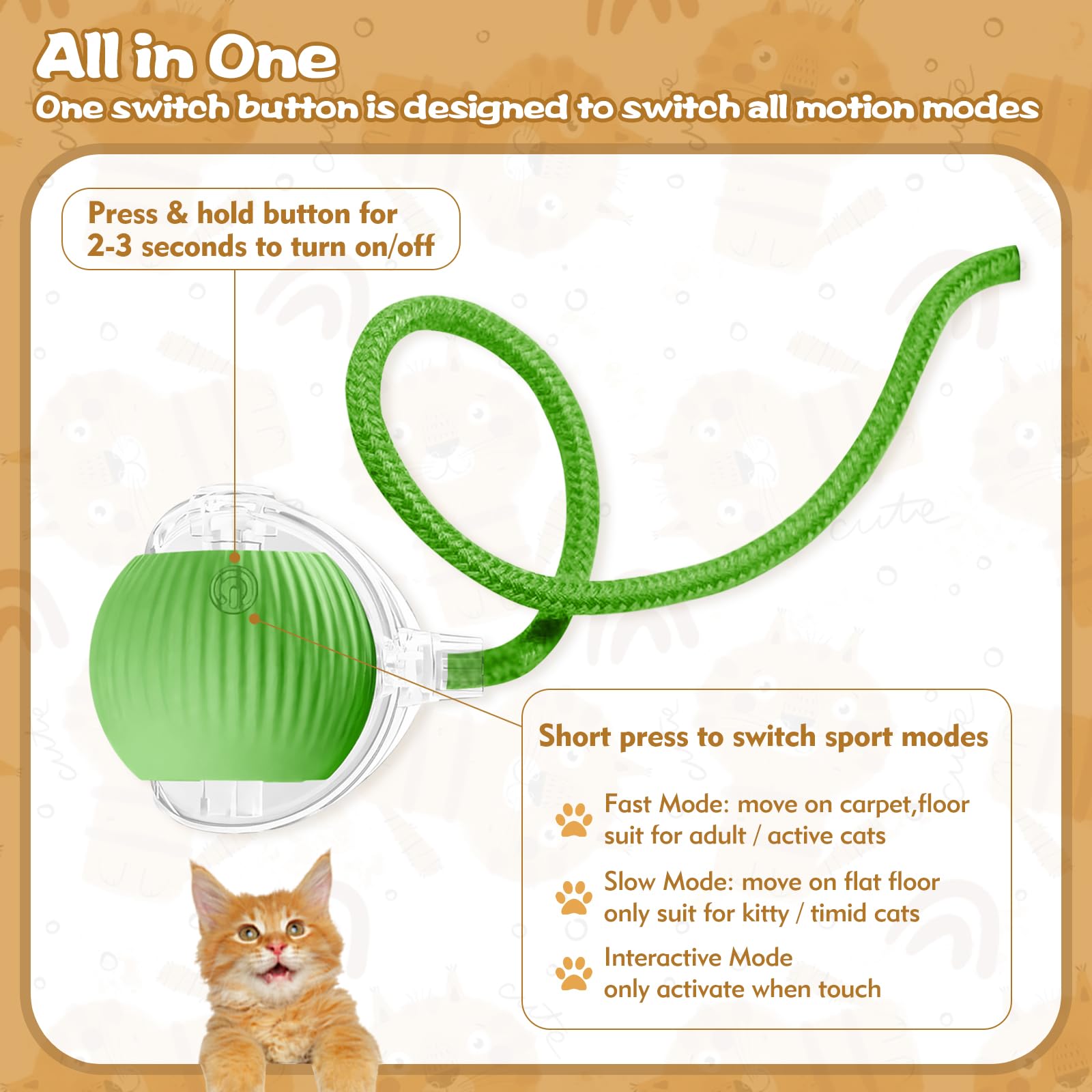 Eiruseed Interactive Cat Ball Toys For Indoor Cats, Upgraded Automatic Cat Toys For Bored Indoor Adult Kitty, Peppy Pet Ball For