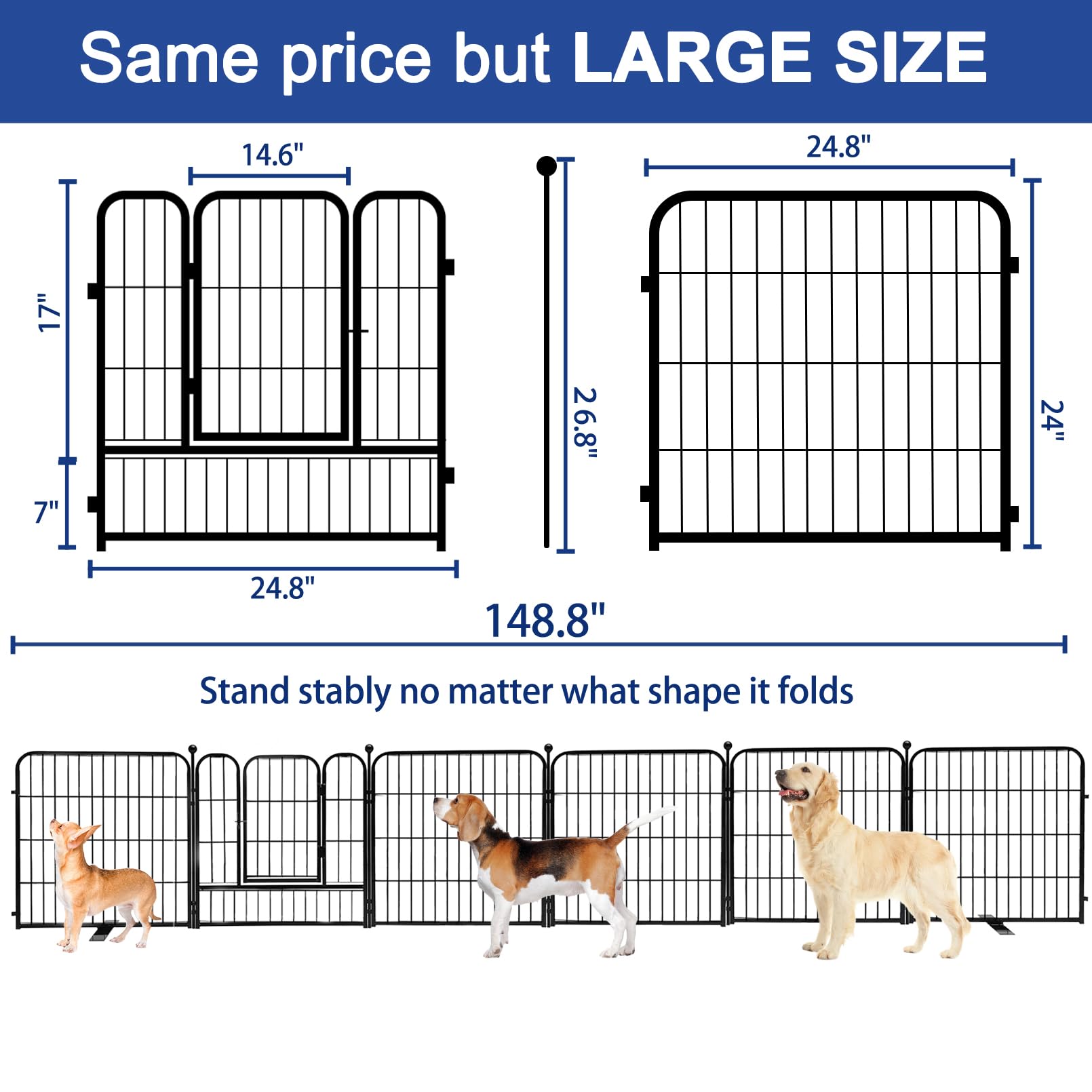 Gxsdj Metal Freestanding Dog Gates With Door, Outdoor Dog Gates For Doorways Extra Wide, 149   W  24   H 6 Panels, Dog Fences In