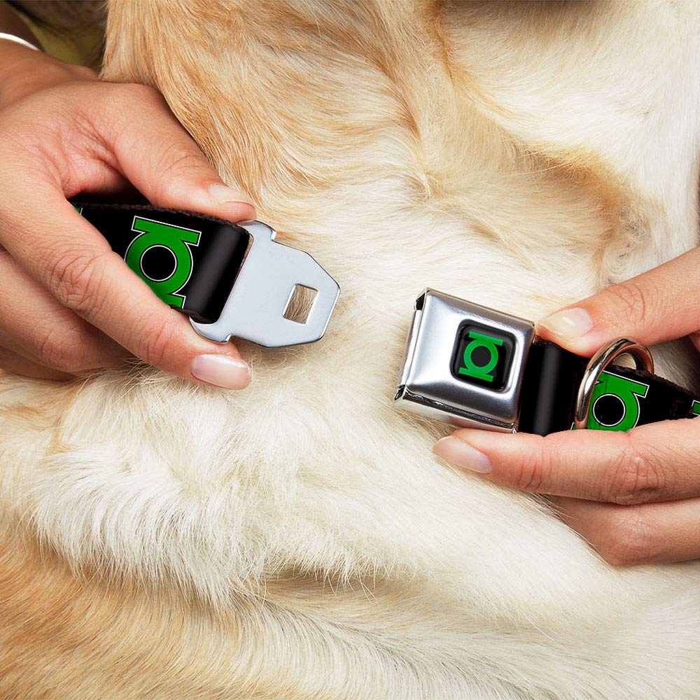 Buckle-Down Seatbelt Buckle Dog Collar - Green Lantern Logo Black/Green - 1' Wide - Fits 15-26' Neck - Large