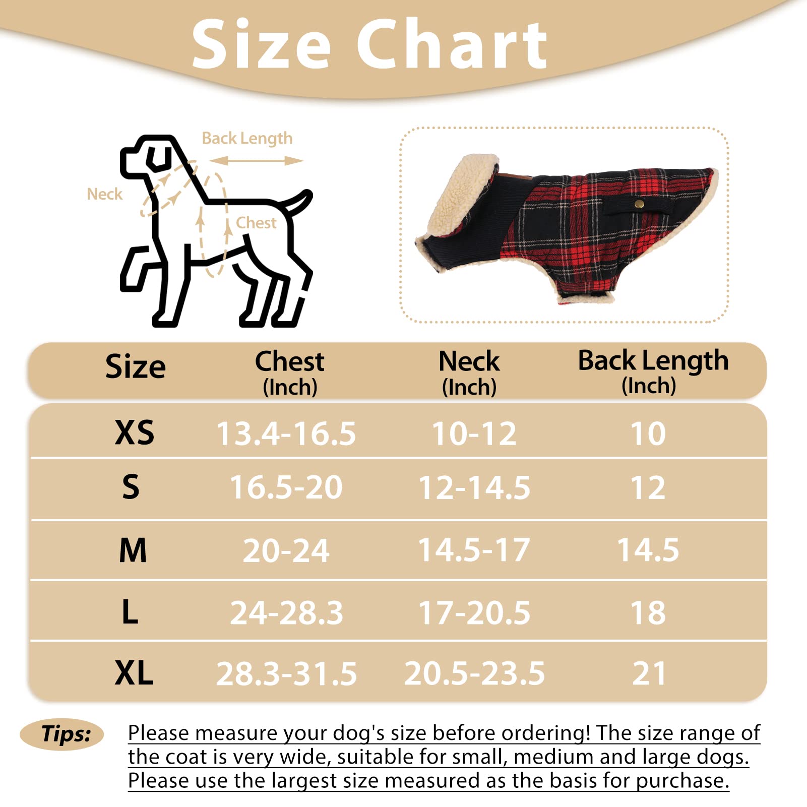 Preferhouse Winter Coat For Small Dogs, Puppy Plaid Jacket, Cotton Coat For Cold Weather, Windproof Warm Dog Garments, Pet Thick