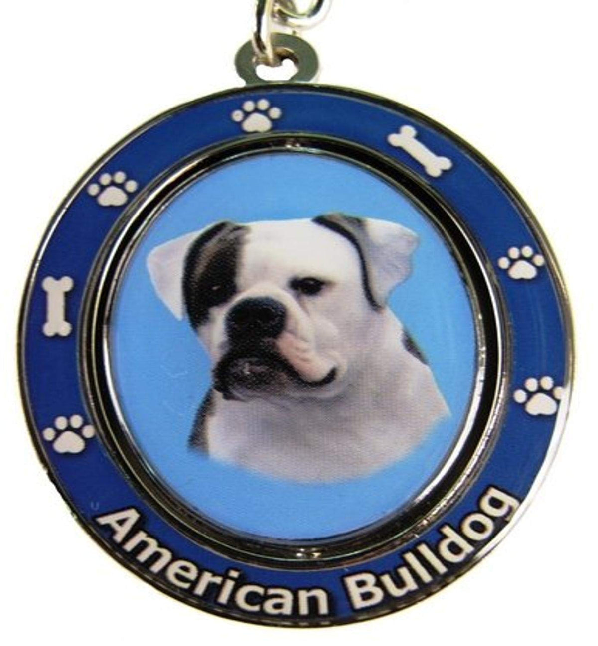 American Bulldog Key Chain 'Spinning Pet Key Chains'Double Sided Spinning Center With American Bulldogs Face Made Of Heavy Quality Metal Unique Stylish American Bulldog Gifts
