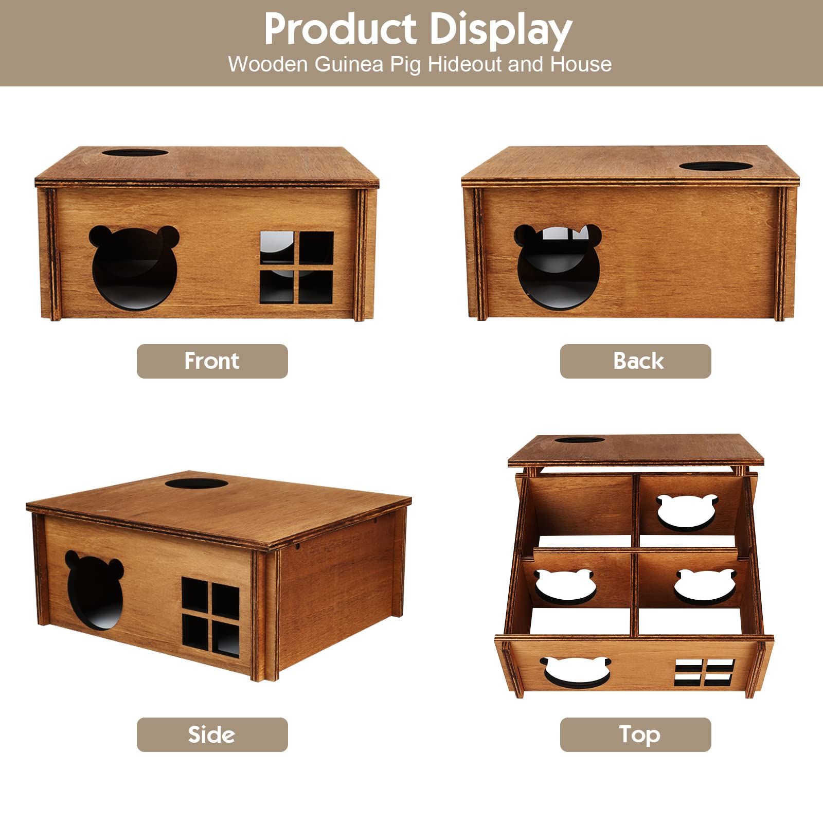 Hamster Multi Chamber Maze Hideout: Wooden Maze Tunnel House Exploring Toys For Hamster Gerbils Mice Guinea Pig Chinchillas, Small Animals Hideout And House - Brown