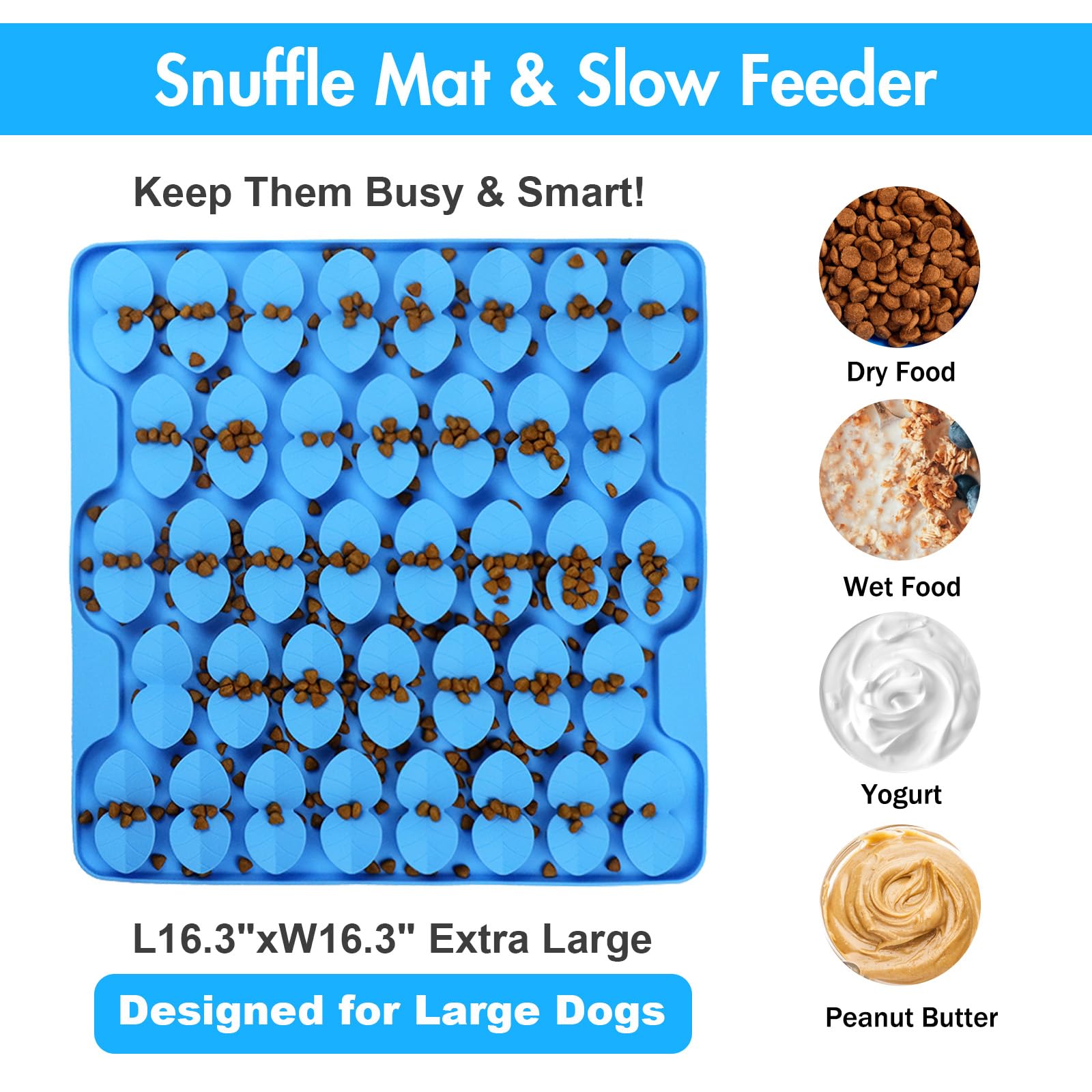 Ourmiao Silicone Snuffle Mat For Large Dogs, Dog Extra Large Lick Mat Slow Feeder With Suction Cups, Interactive Dog Puzzle Feed