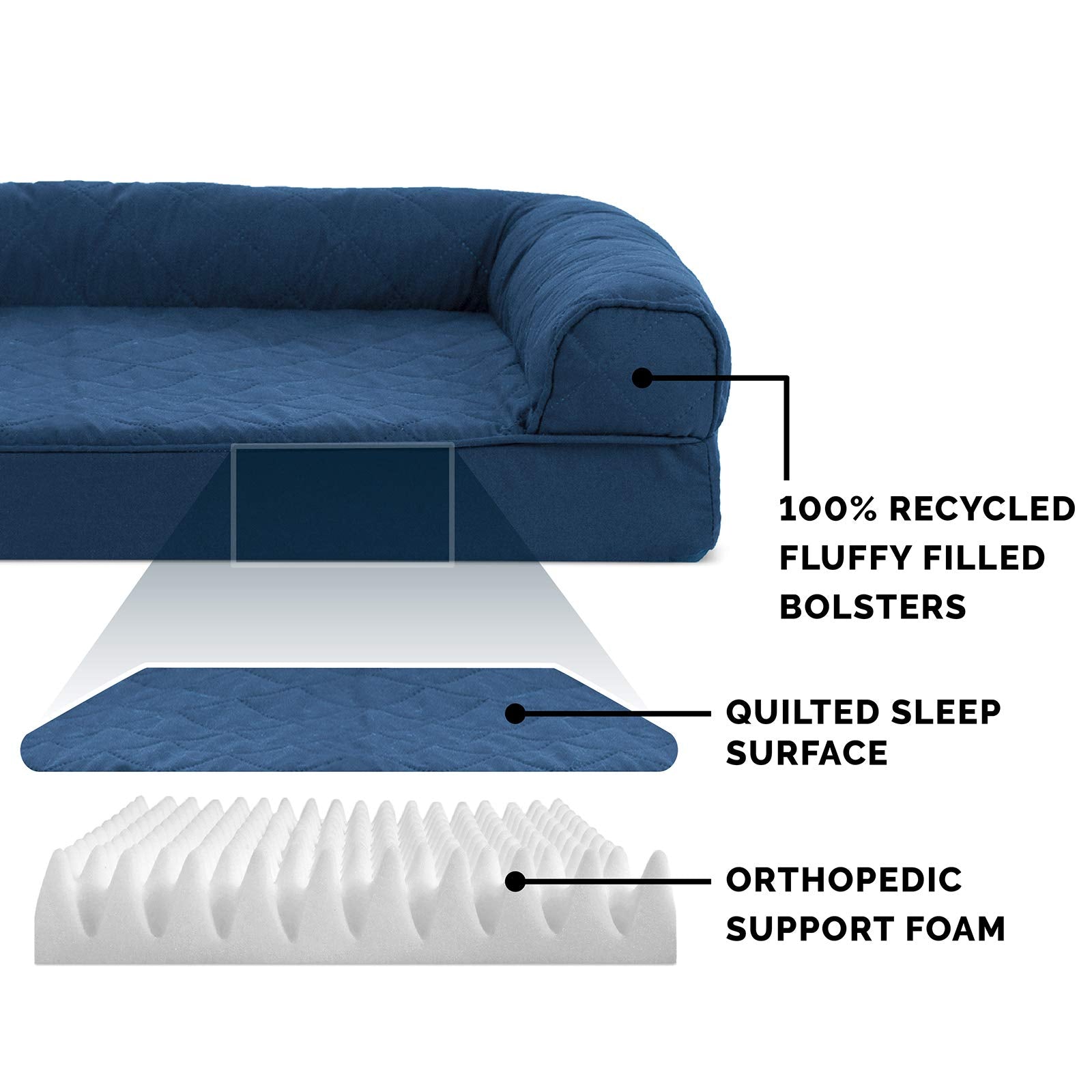 Furhaven Orthopedic Dog Bed For Large Dogs W/ Removable Bolsters & Washable Cover, For Dogs Up To 95 Lbs - Quilted Sofa - Navy (Blue), Jumbo/Xl