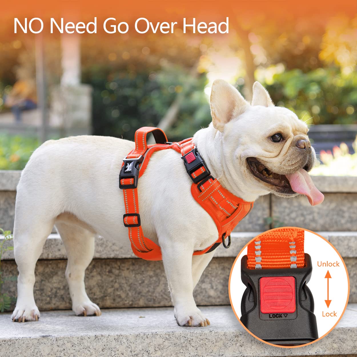 Poypet No Pull Dog Harness, No Choke Reflective Dog Vest, Adjustable Pet Harnesses With Easy Control Padded Handle For Small Medium Large Dogs(Orange Matching Trim,Xs)