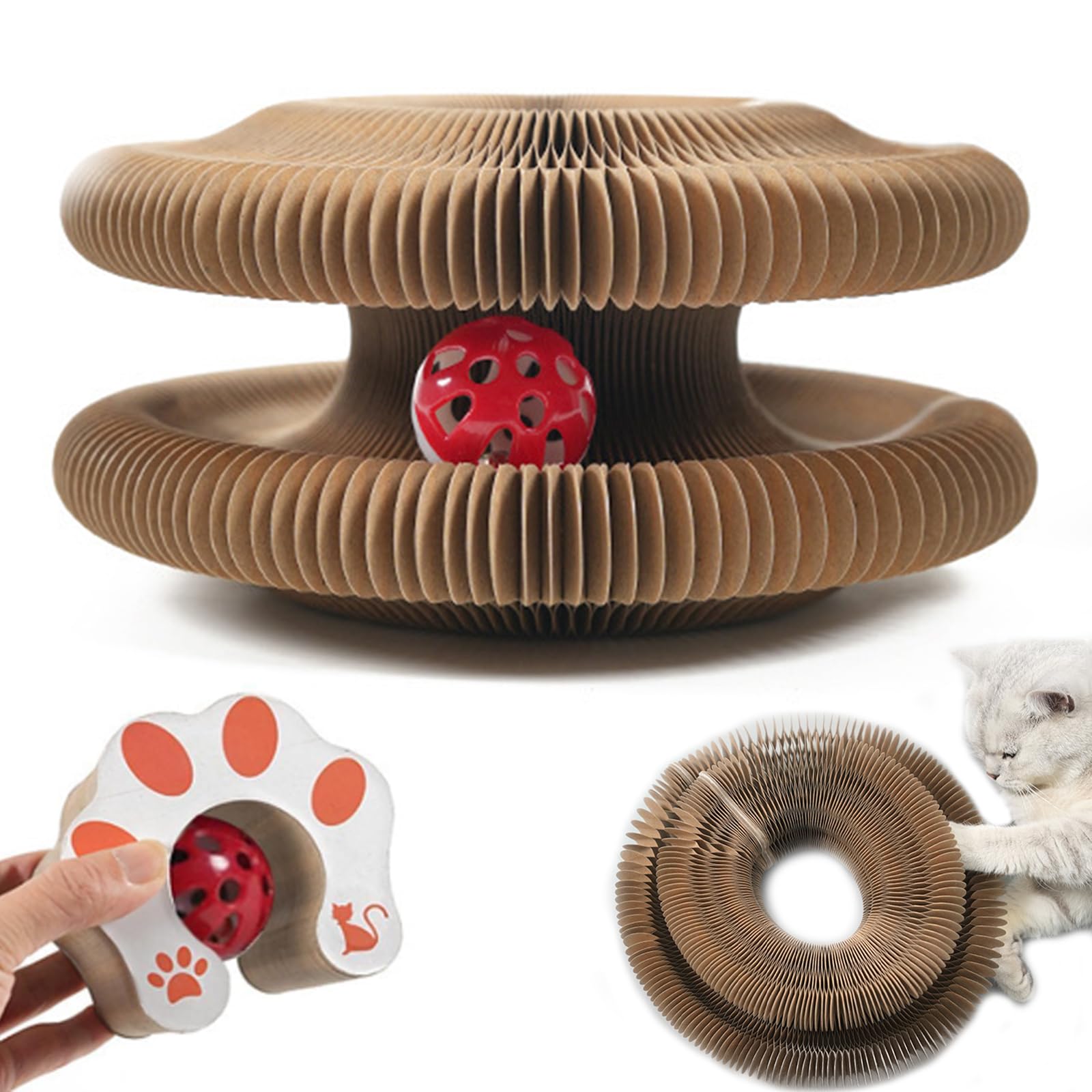 DFQ Kitty Kurlz, Magic Organ Cat Scratching Board Toy with Balls Bells,Made of Recyclable Corrugated Cardboard,Interactive Menta