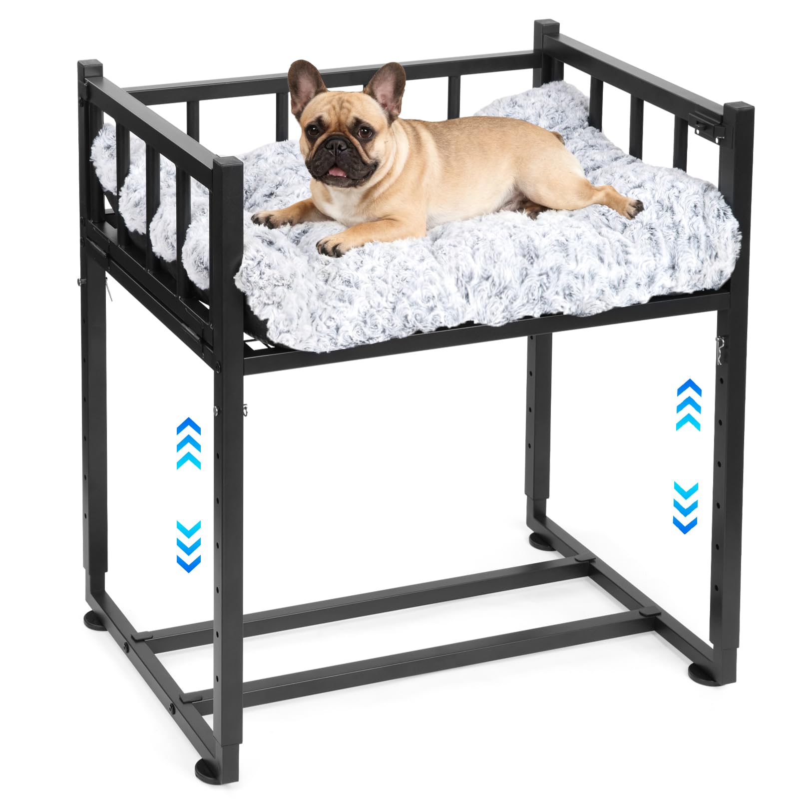 Beside Dog Bed and Mattress Set - Metal Three-Sided Fence Pet Dogs Bed Frame, Adjustable Height Dogs Bed Extension Attachment fo