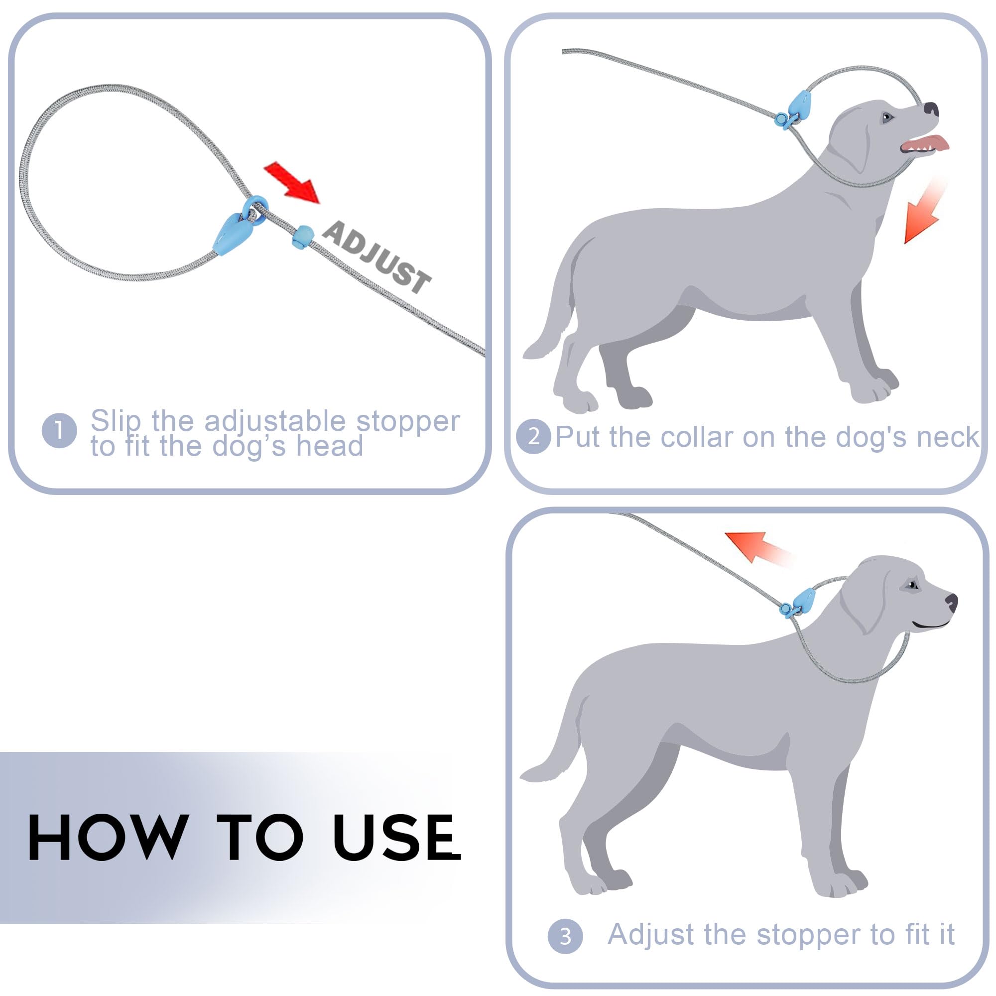 Slip Lead 6 Ft Dog Training Leash - 6 Color Slip Leads For Medium Dogs - No Pull Grey Leash