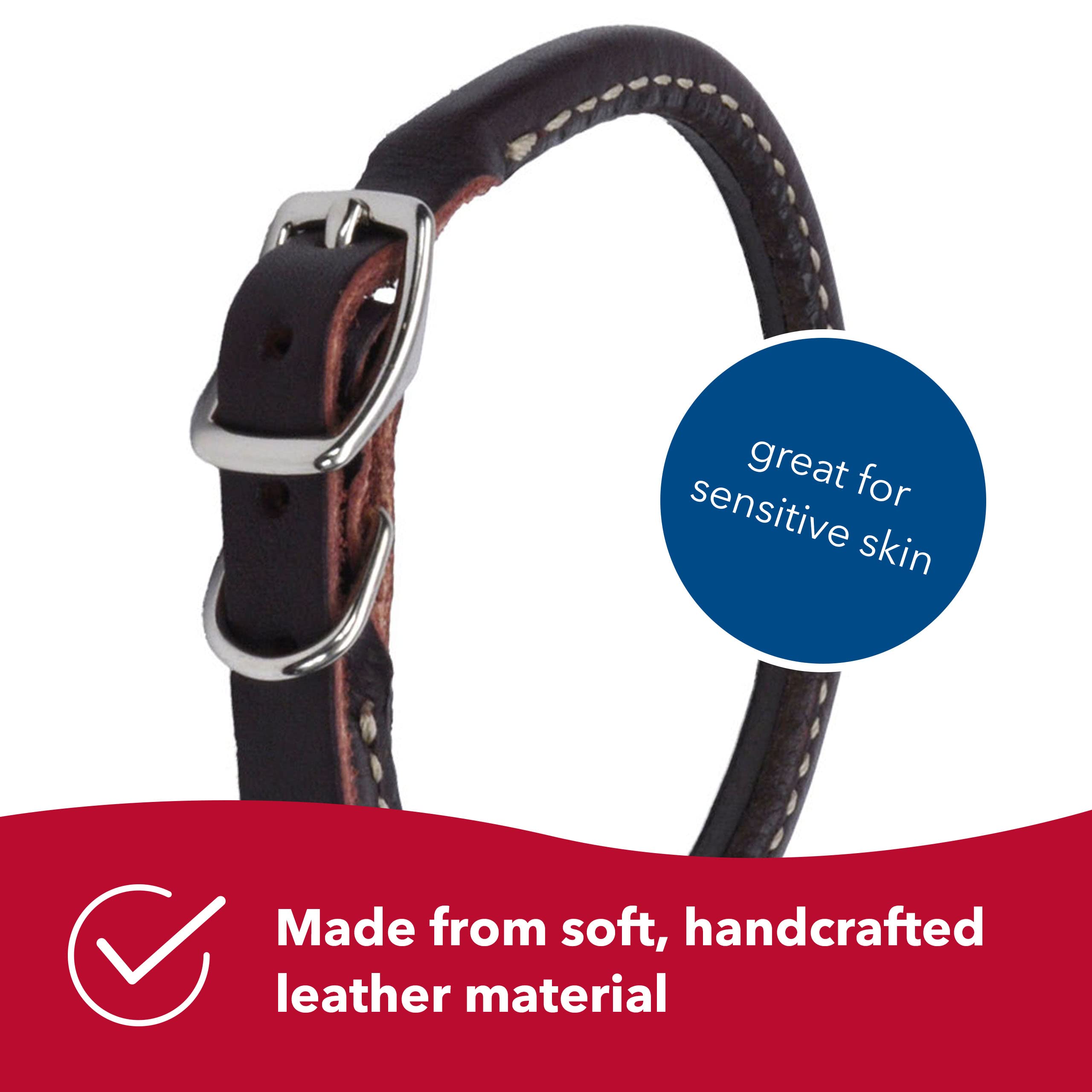 Coastal Pet Circle T Latigo Leather Round Dog Collar - Handcrafted Leather Pet Collar For Dogs - Comfortable For Dogs With Long Hair Or Sensitive Skin - 3/8' X 12'