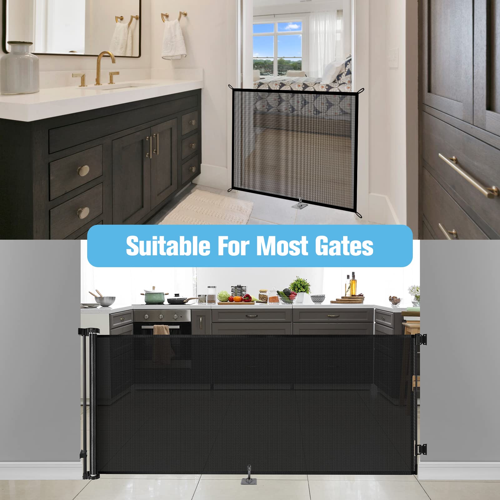 Mesh Baby Gate Floor Adhesive Hooks (2 Pack) No Drilling Retractable Baby Gates Ground Anchor Hooks Prevent Babies And Pets From Going Under Retractable Dog Gate Ideal For Securing To Floors, Stairs