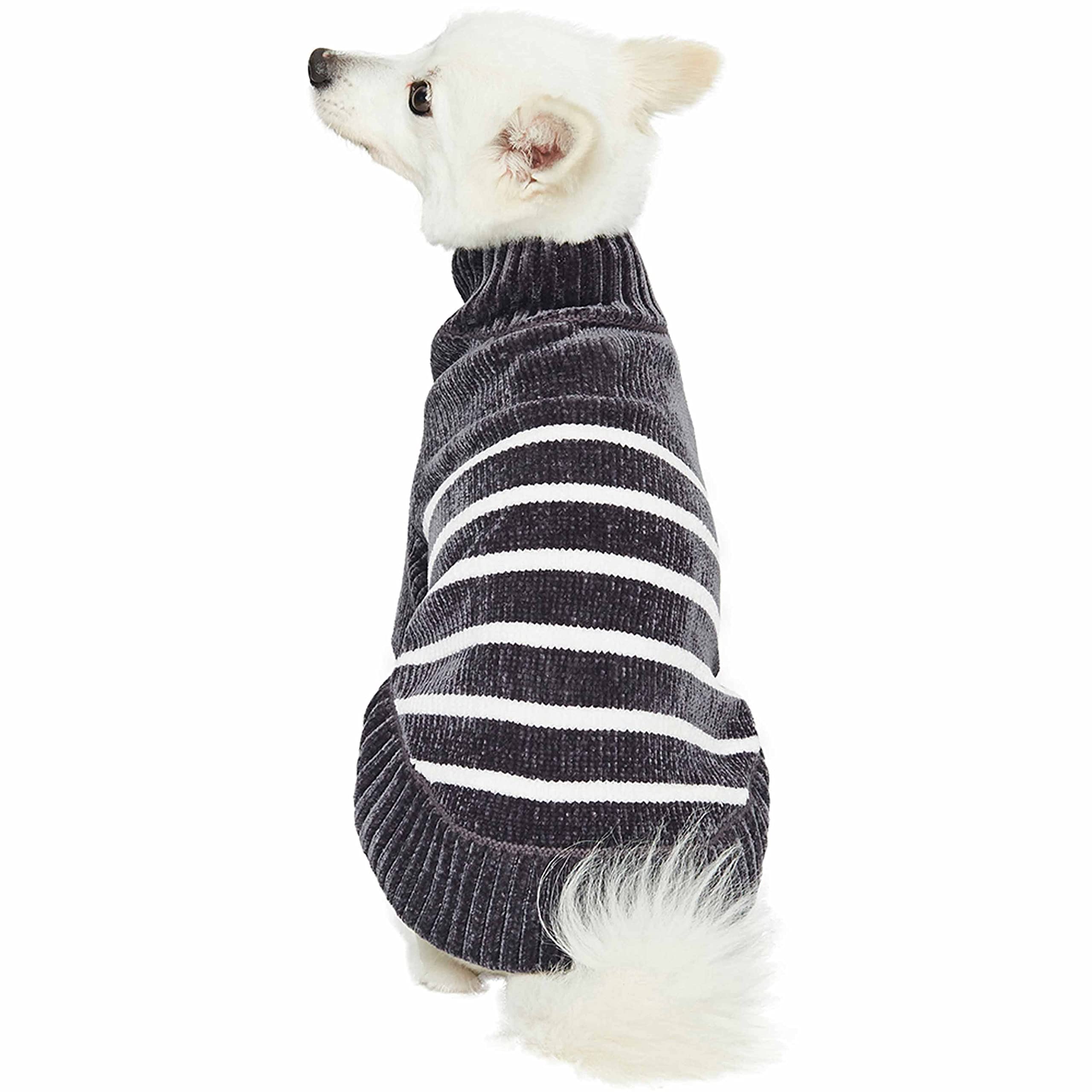 Blueberry Pet Cozy Soft Chenille Classy Striped Dog Sweater in Chic Grey, Back Length 16'', Pack of 1 Clothes for Dogs