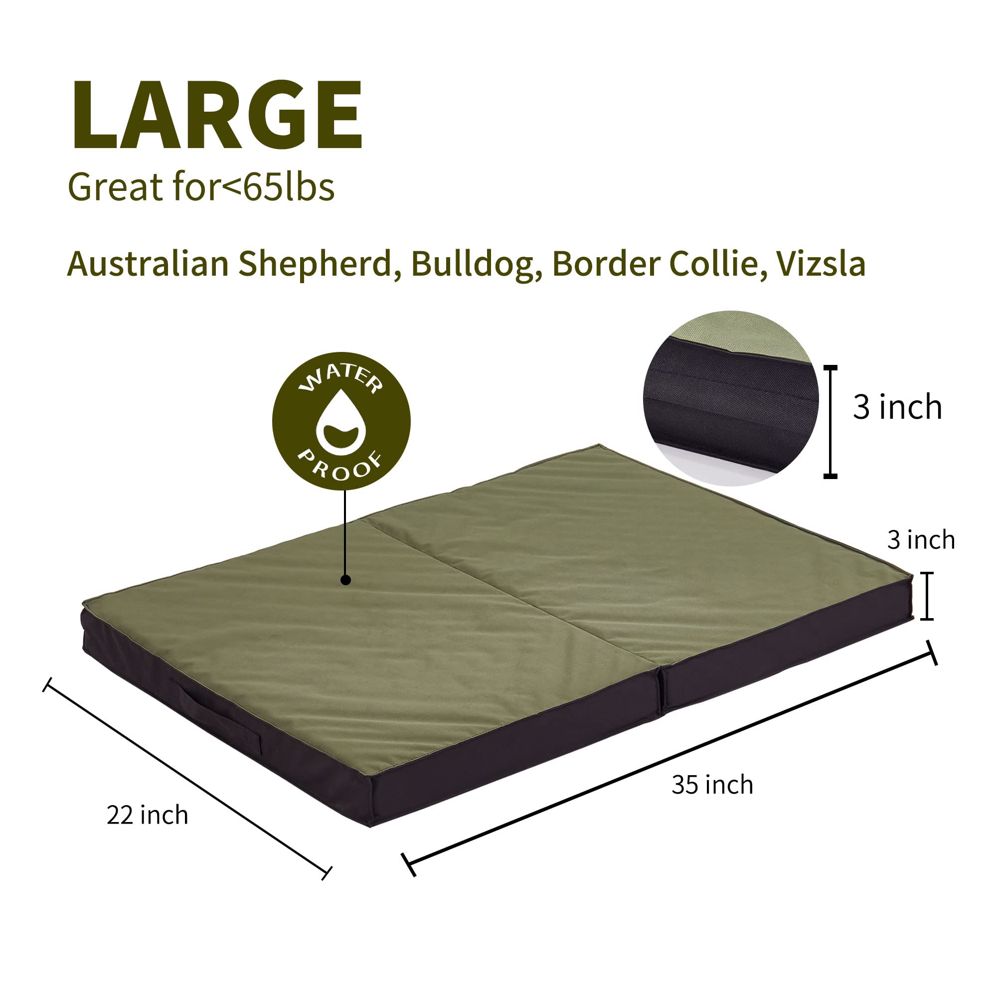 Petabby Outdoor Dog Beds For Large Dogs, Waterproof Dog Bed Portable With Washable Cover, Foldable Durable Cooling Dog Bed Orthopedic For Outside Indoor, All Weather To Use