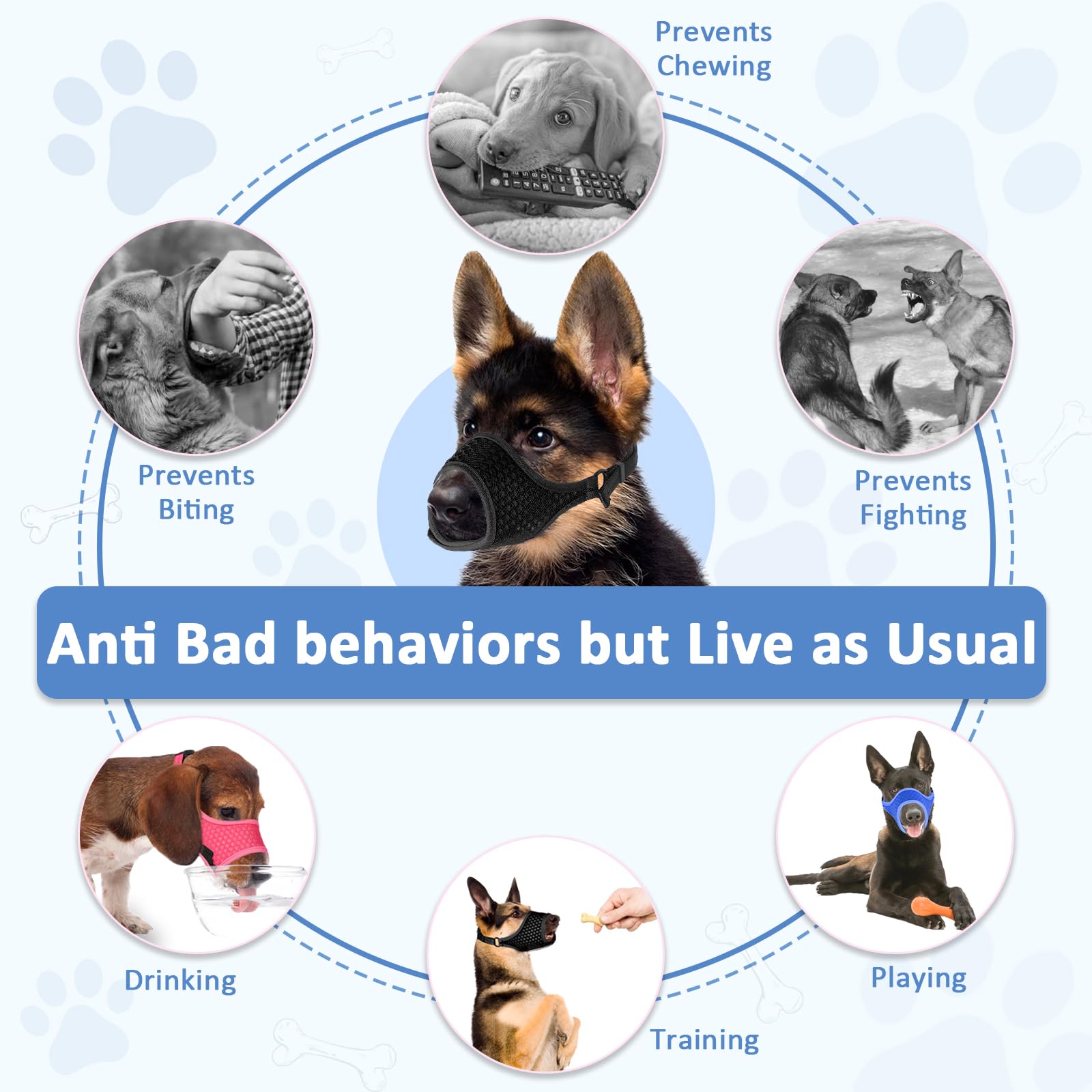 LUCKYPAW Soft Muzzle for Medium Large Sized Dogs Beagle Labrador German Shepherds, Dog Muzzle to Prevent Biting Chewing, Adjusta