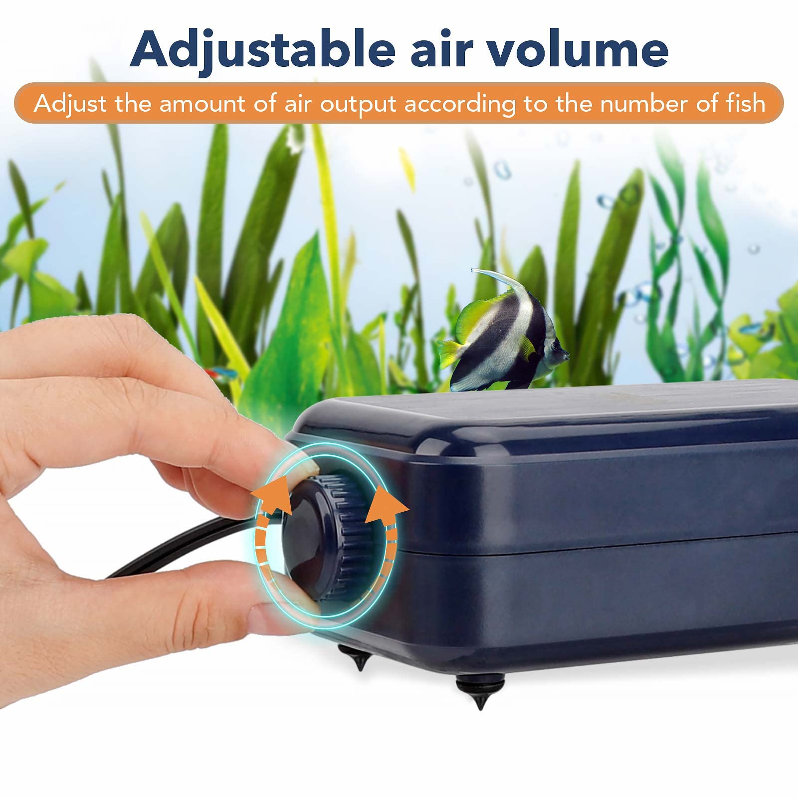 Hygger Aquarium Air Pump, Adjustable Oxygen Pump, Silent Powerful Aerator Pump 2W/3W/4.5W/6W/ 2 Air Outlets Ultra For Up To 70 G