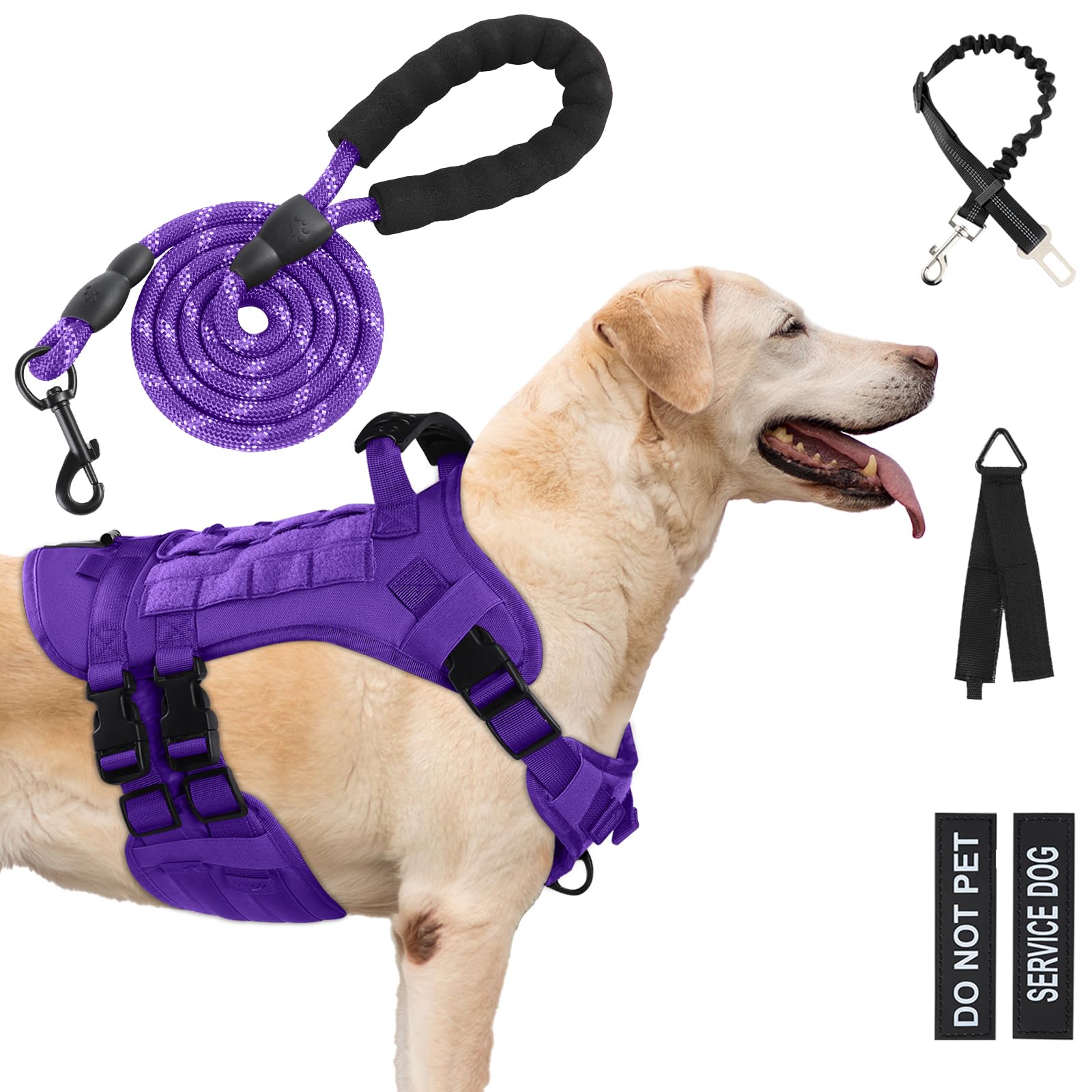 Yungaspy No Pull Tactical Dog Harness for Small Dogs, Escape Proof Molle Dog Vest Harness and Leash Set, Adjustable Military Ser