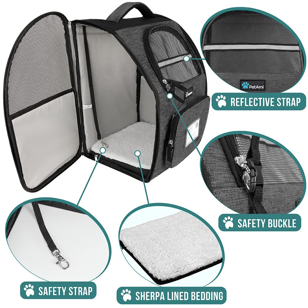 Petami Dog Backpack Carrier For Small Large Cat, Pet, Puppy, Ventilated Pet Hiking Backpack Travel Bag, Airline Approved Cat Backpack Carrier, Camping Biking Dog Bag Up To 18Lbs Pet, Charcoal
