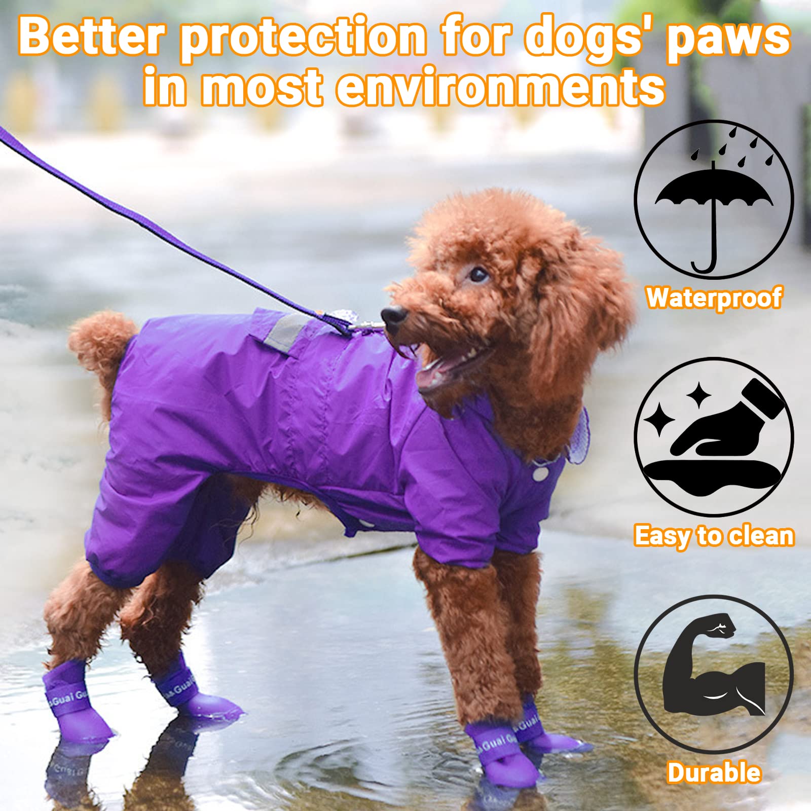 Cdycam Cute Little Pet Dog Puppy Rain Snow Boots Shoes Booties Candy Colors Rubber Waterproof Anti-Slip (Purple, X-Large)