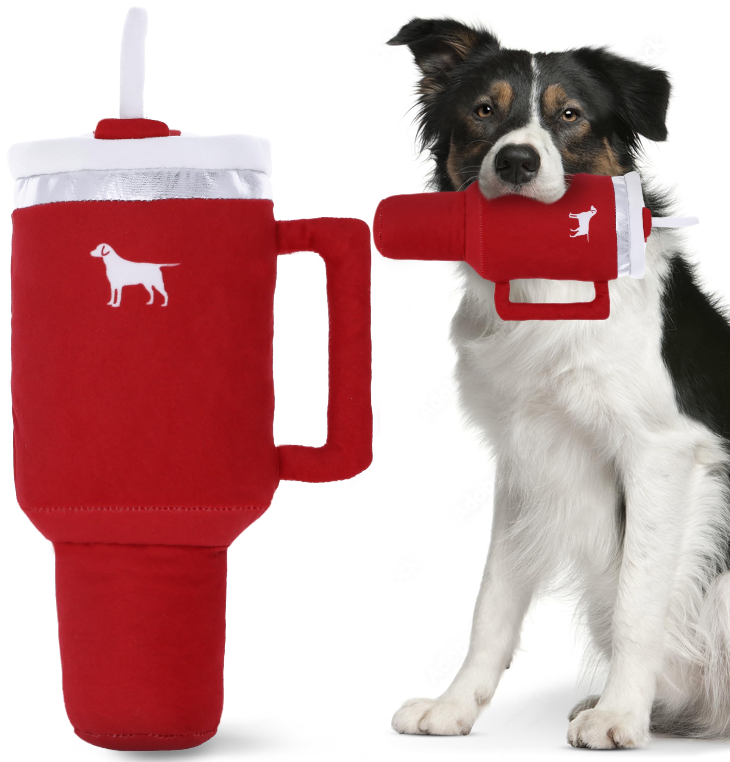 Puproar Pup Cup Tumbler Dog Toy - Funny Birthday Dog Toy For Girl Dogs Or Puppies, Cute Squeaky Plush Gift (Ruby Red)