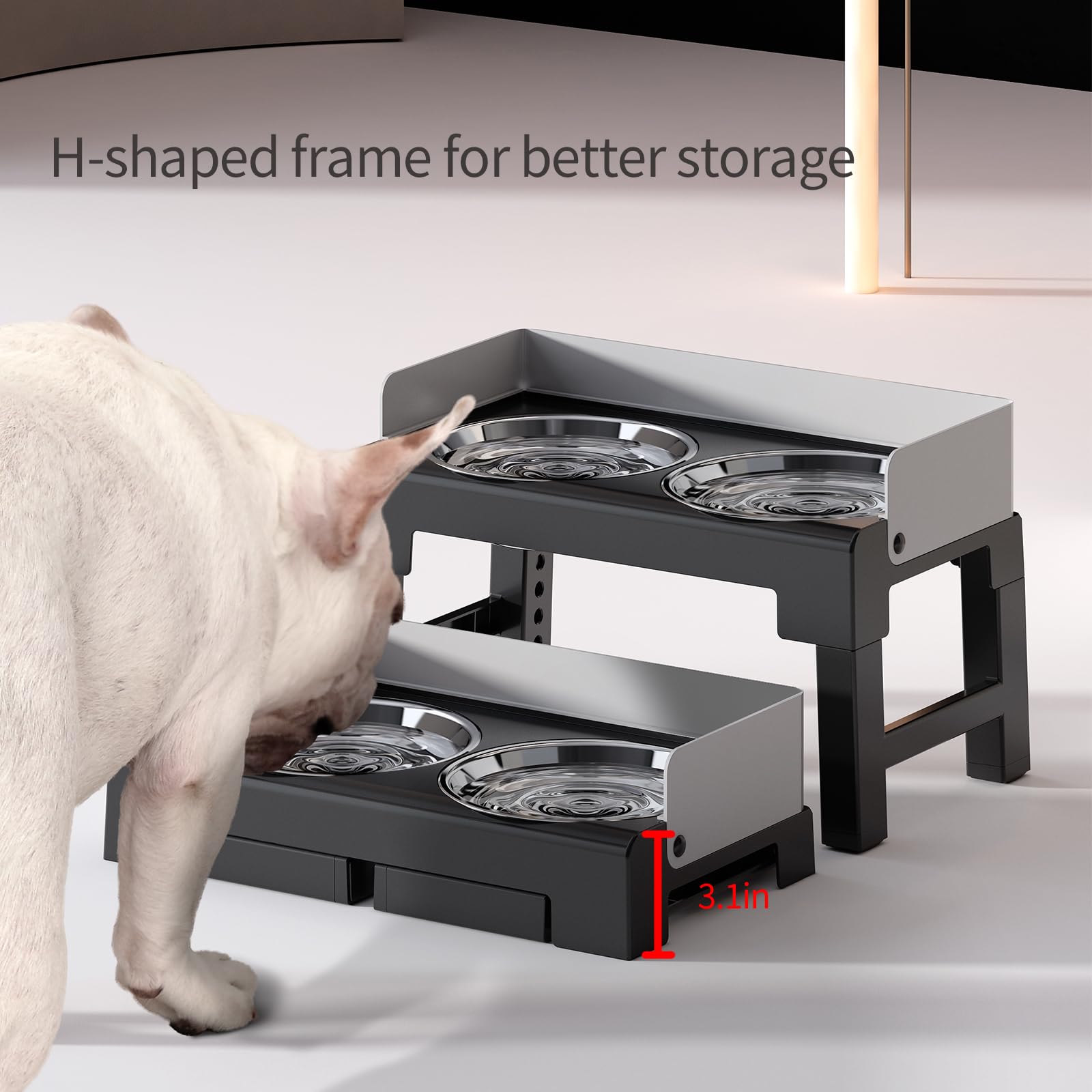 Pakeway Elevated Dog Bowls, Spill Proof, Tiltable Dog Feeder With 2 Stainless Steel Bowls, 6 Height Adjustable Raised Bowl