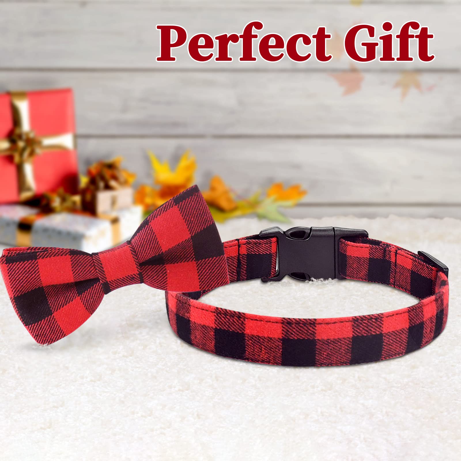 Malier 2 Pack Dog Collar With Bow Tie, Christmas Classic Plaid Pattern Dog Collar With Light Adjustable Buckle Suitable For Smal