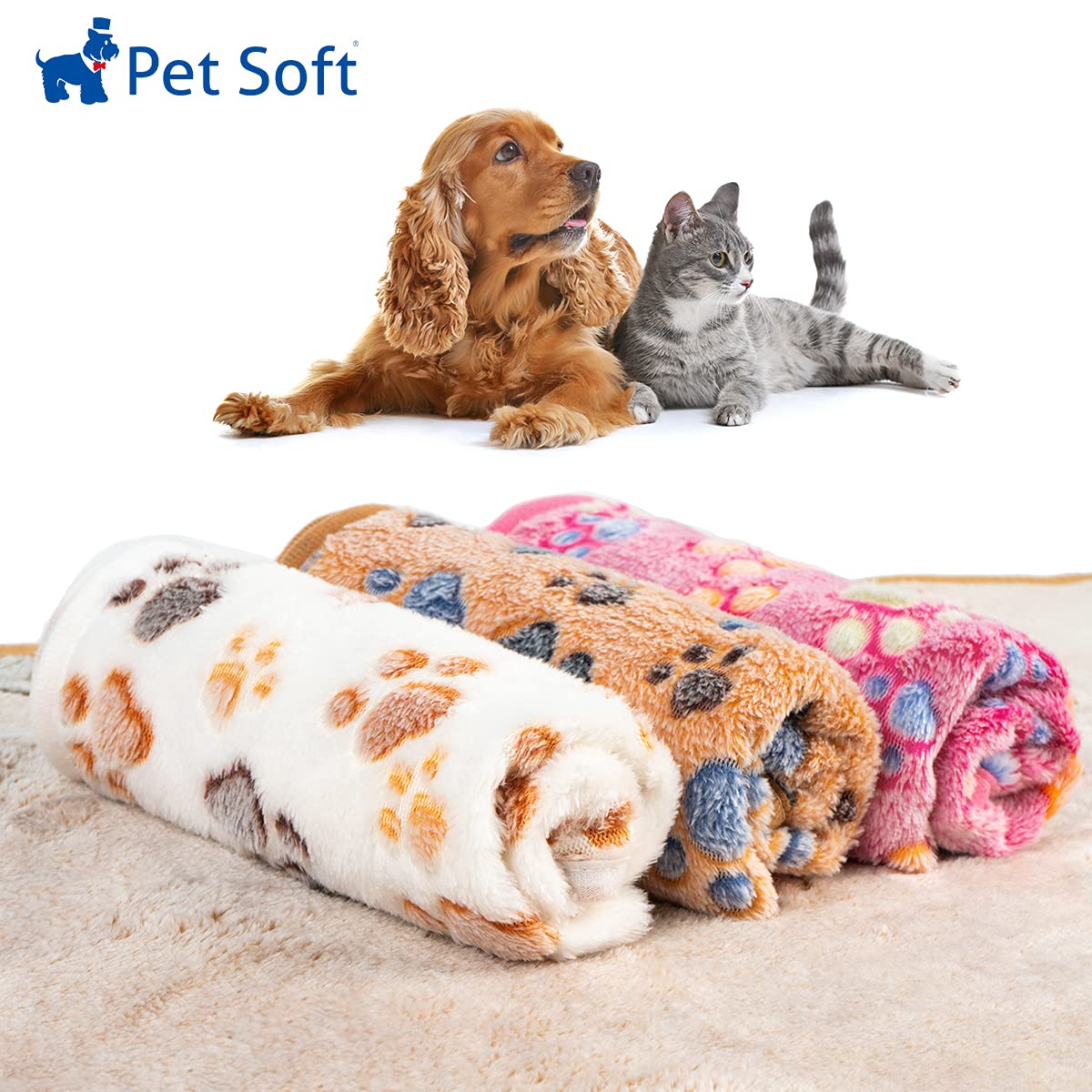 Pet Soft 1 Pack 3 Blankets Dog Blankets Medium - Fluffy Cats Dogs Blankets For Small Medium Dogs, Cute Paw Print Pet Throw Puppy Cozy Blankets 3 Pack (Paw, 3M)