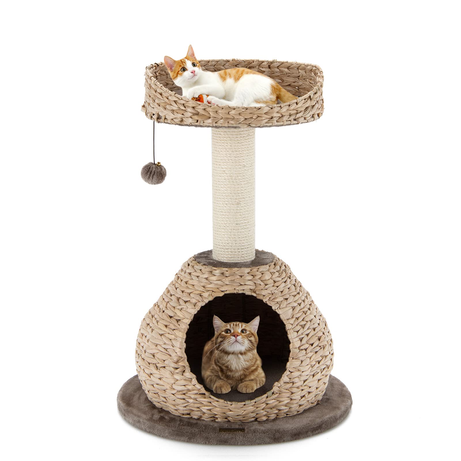 Petsite Modern Cat Tree Tower, Paper Rope Natural Bowl Shaped With Perch, Scratching Post, Rattan Cat Activity Tree For Kittens,
